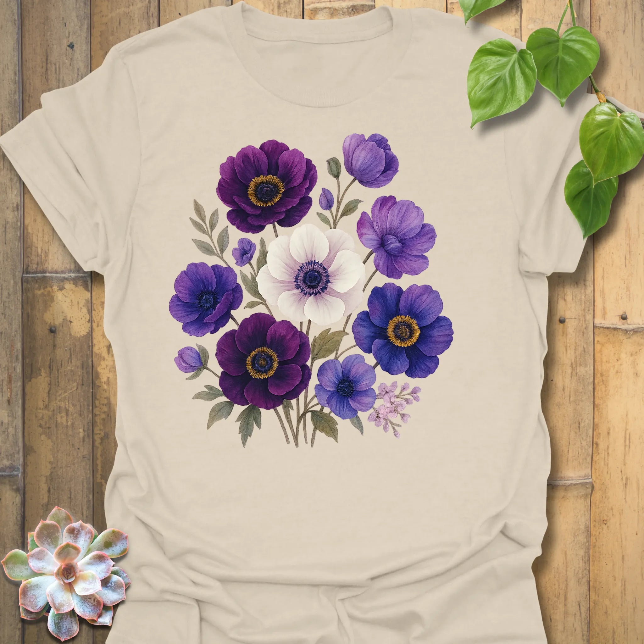 Dragonfly and wildflower graphic t-shirt in natural cream – vintage garden-inspired tee with dragonfly and floral design