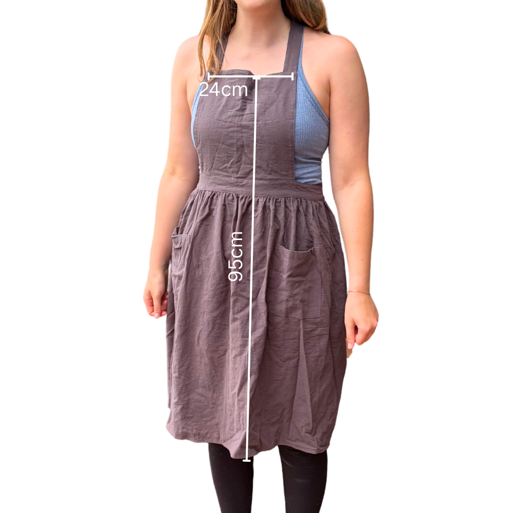 Pinafore Cotton Vintage Cross Back Apron with Pockets for Women - Charcoal