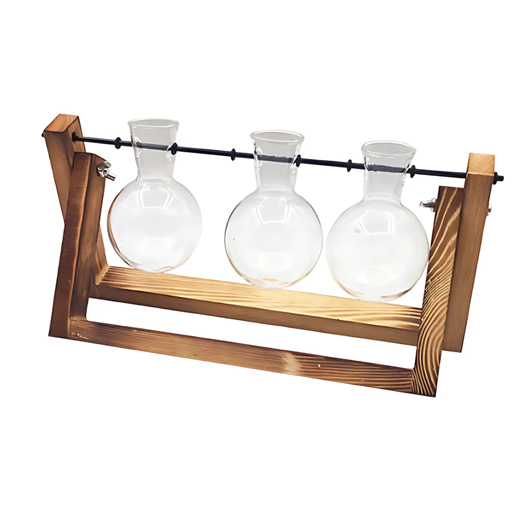 wood and glass vase holder