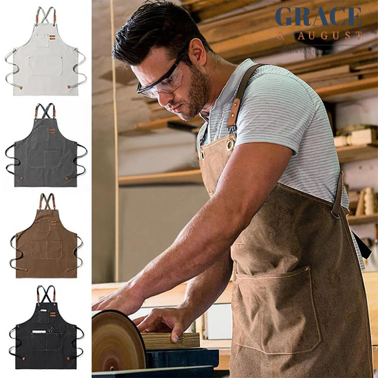 Adjustable Cross-Back Canvas Apron | Durable with Large Pockets – Ideal for BBQ, Workshop, and Crafting