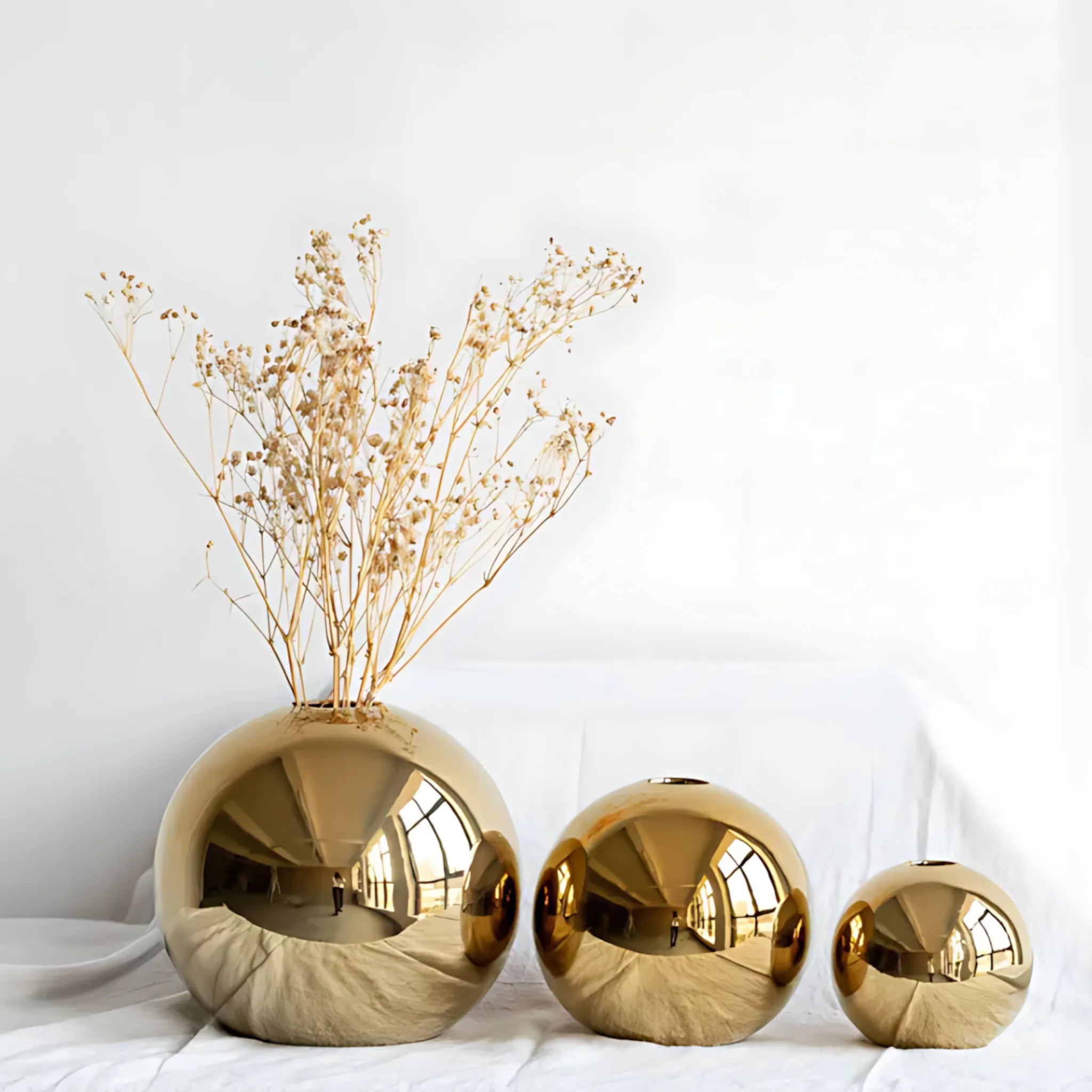 spherical gold flower vase