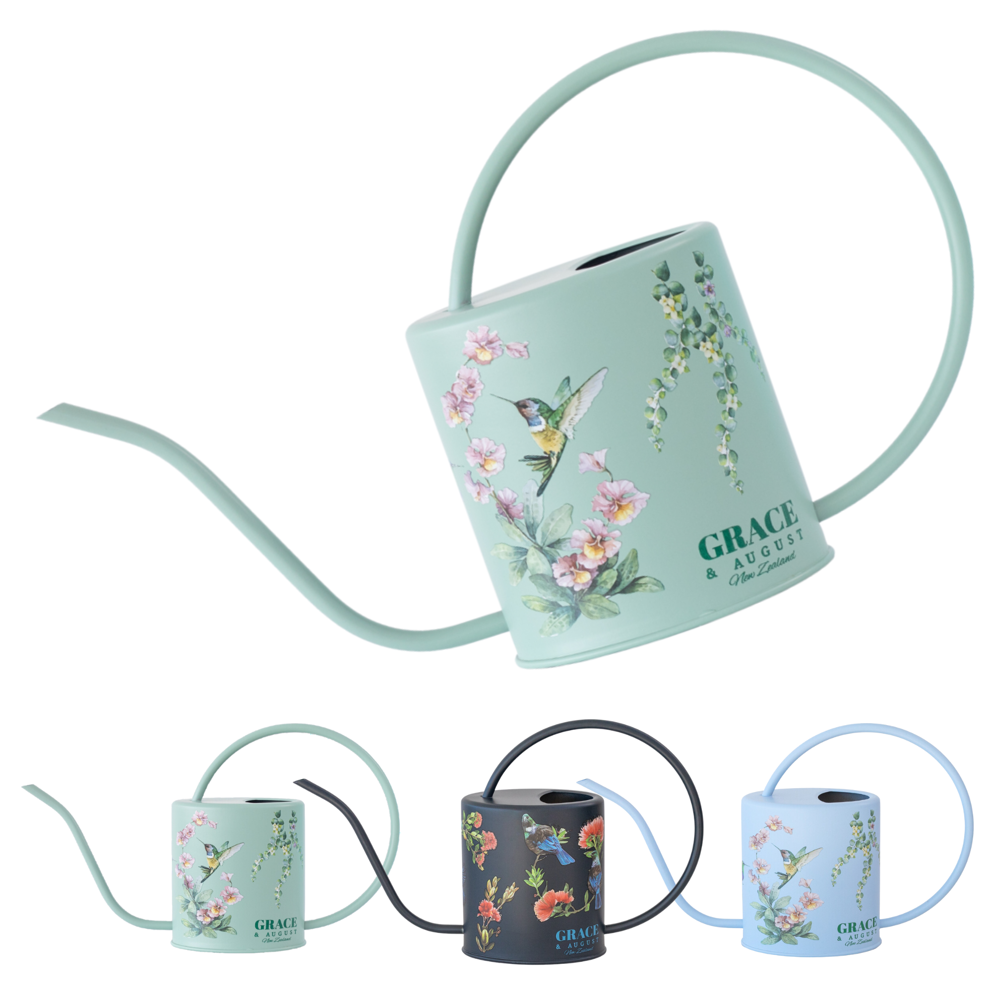 Sage Green Hummingbird Watering Can – 1.5L Stainless Steel Indoor Plant Watering Can