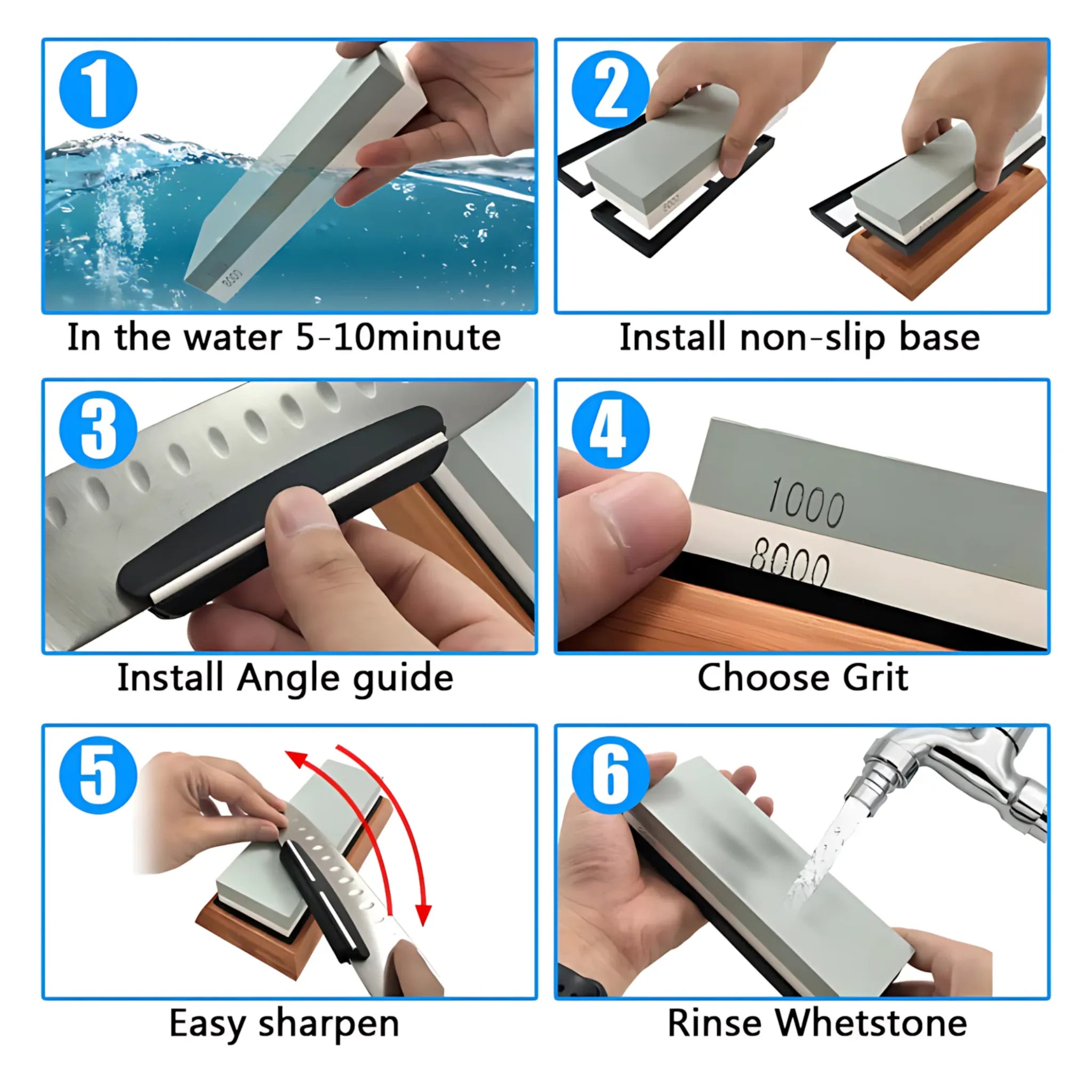 3-in-1 Knife Sharpening Stone - Dual Grit Whetstone Set Sharpening Stones