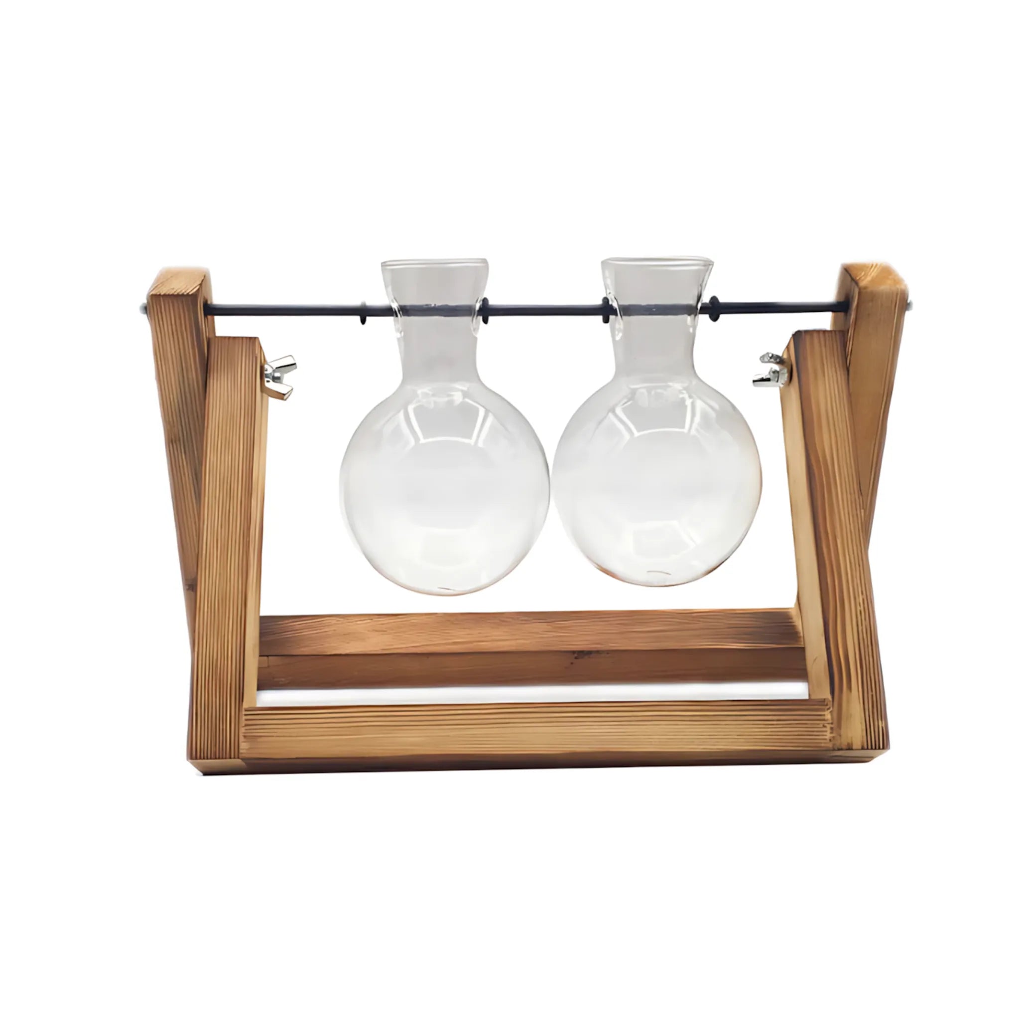 glass vase with wood stand