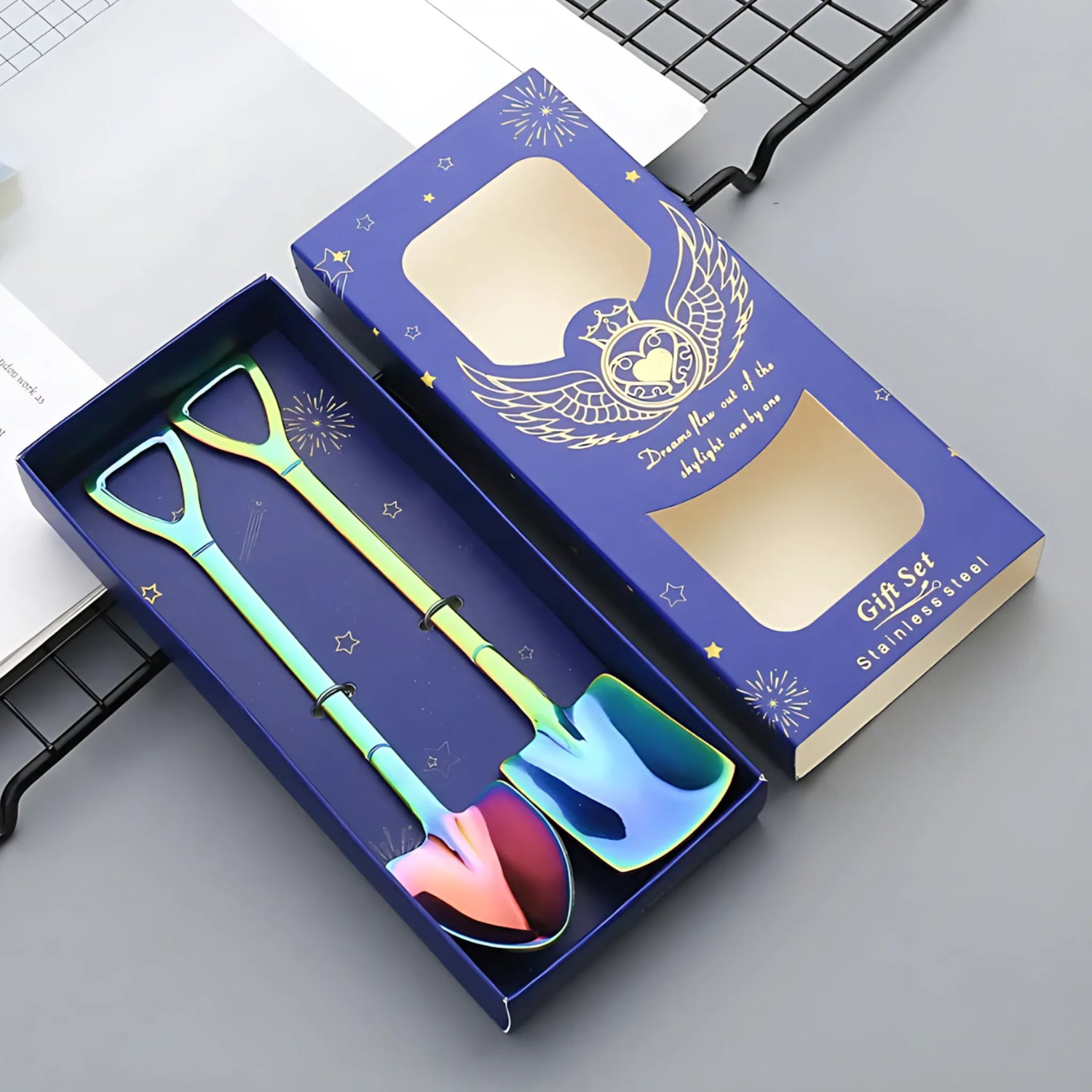 Shovel Coffee Spoon Set - 2 pcs Stainless Steel Ice Cream & Dessert Spoons
