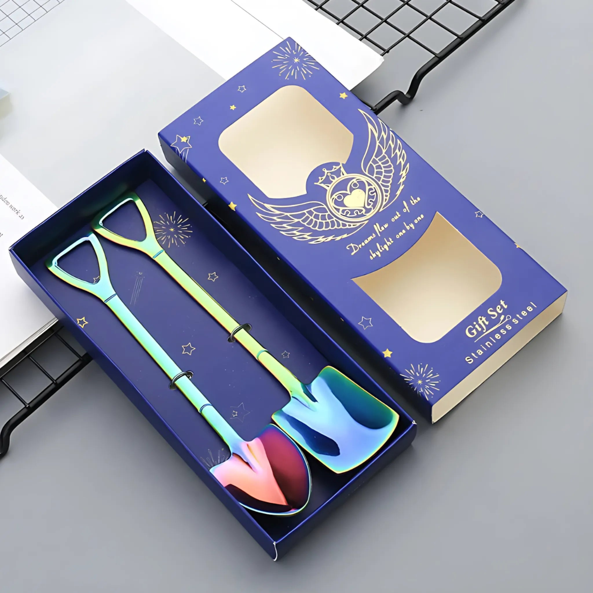 Shovel Coffee Spoon Set - 2 pcs Stainless Steel Ice Cream & Dessert Spoons