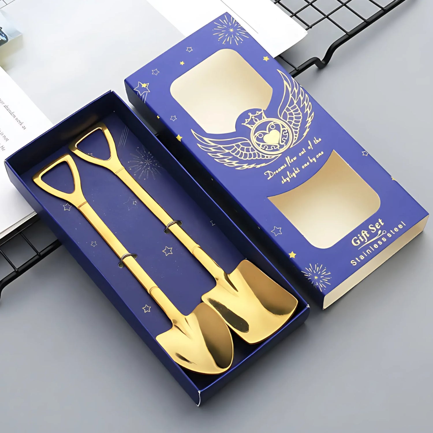Shovel Coffee Spoon Set - 2 pcs Stainless Steel Ice Cream & Dessert Spoons