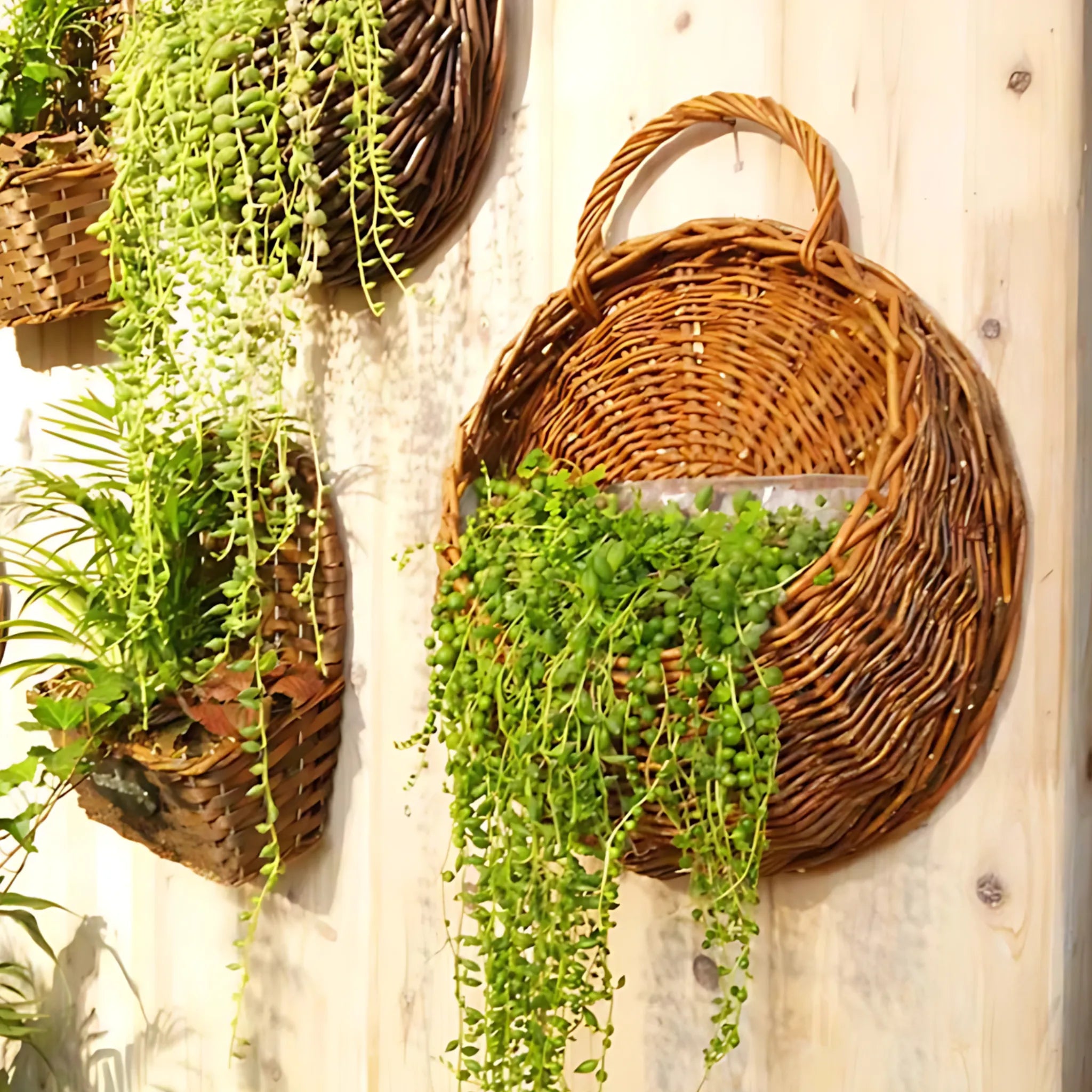 Hanging wicker basket