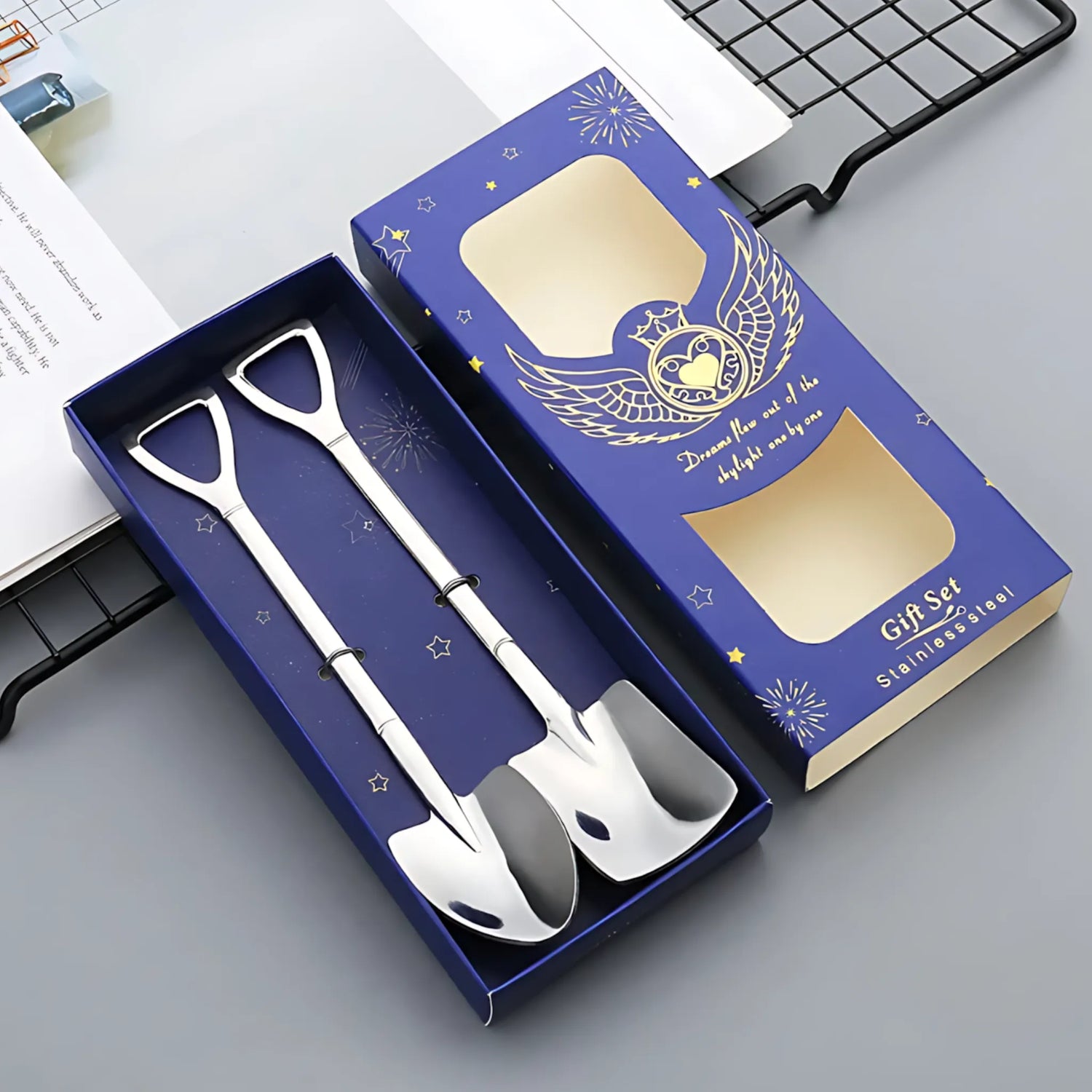 Shovel Coffee Spoon Set - 2 pcs Stainless Steel Ice Cream & Dessert Spoons