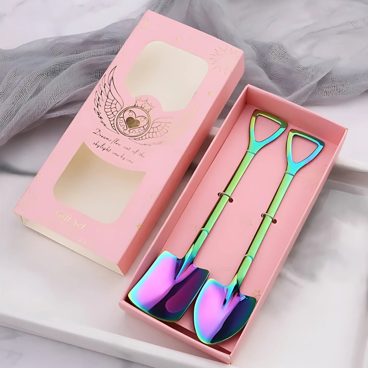 Shovel Coffee Spoon Set - 2 pcs Stainless Steel Ice Cream & Dessert Spoons
