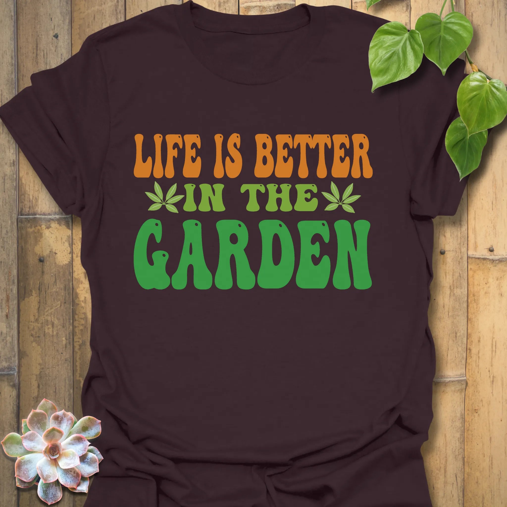 Dark Chocolate t-shirt featuring the design Life Is Better printed in bold letters, positive vibes t-shirt.
