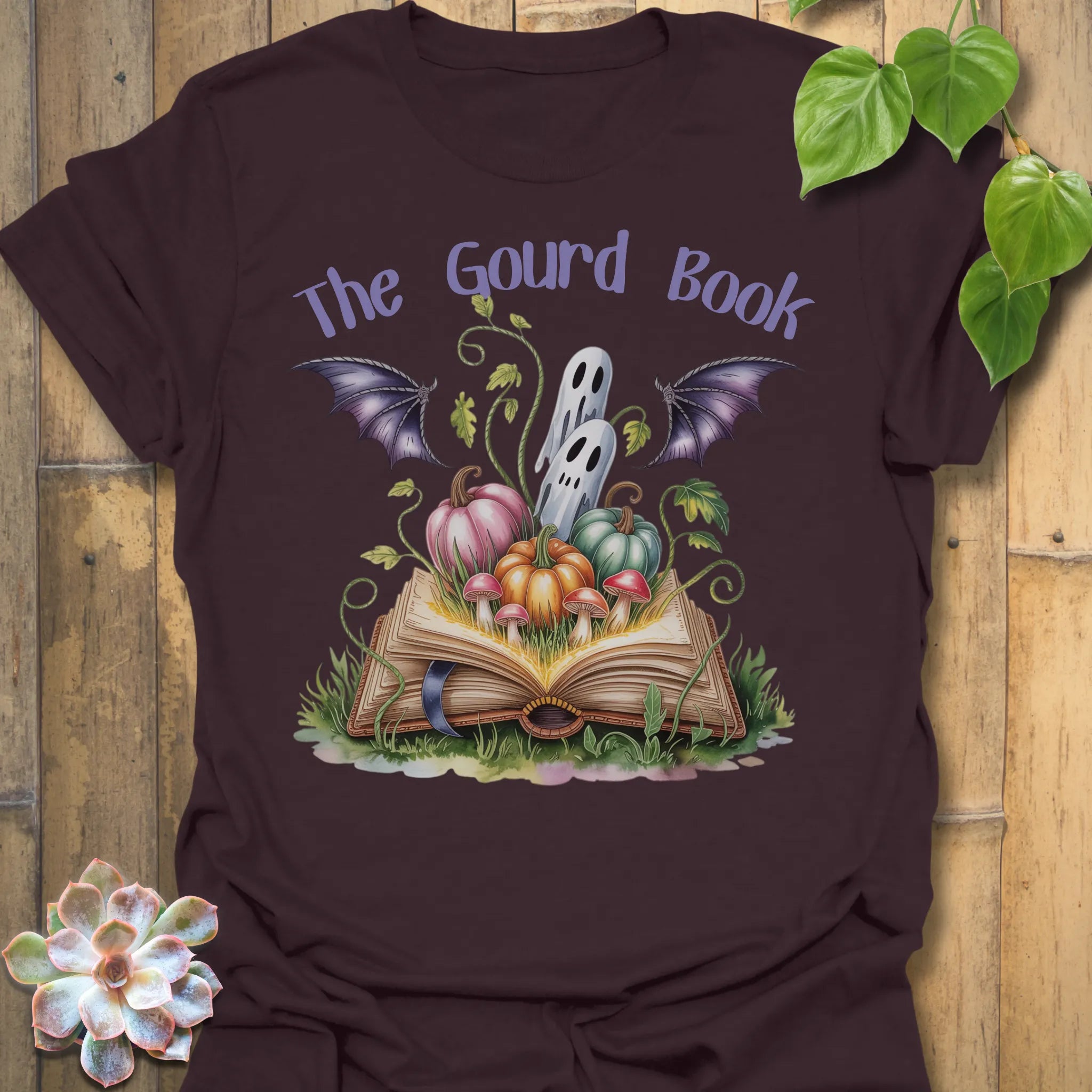 Dark Chocolate t-shirt featuring the design The Gourd Book printed in halloween pumpkin shirt.