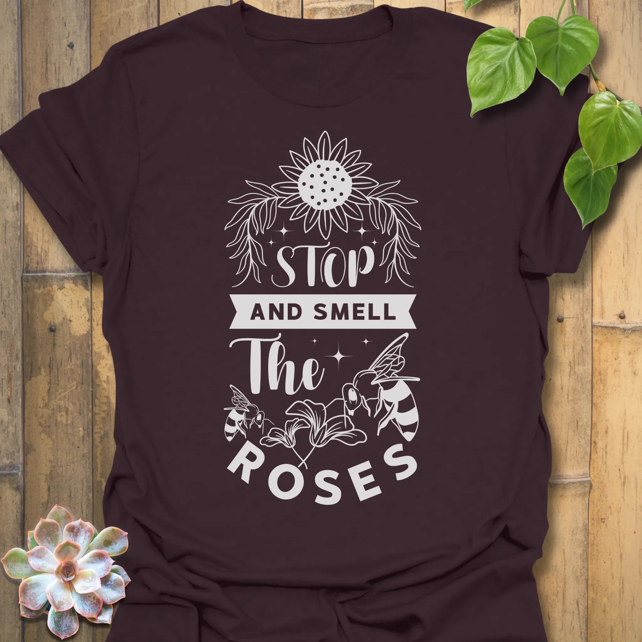 Dark Chocolate t-shirt featuring the design The Roses printed in artistic flower, floral graphic tee.