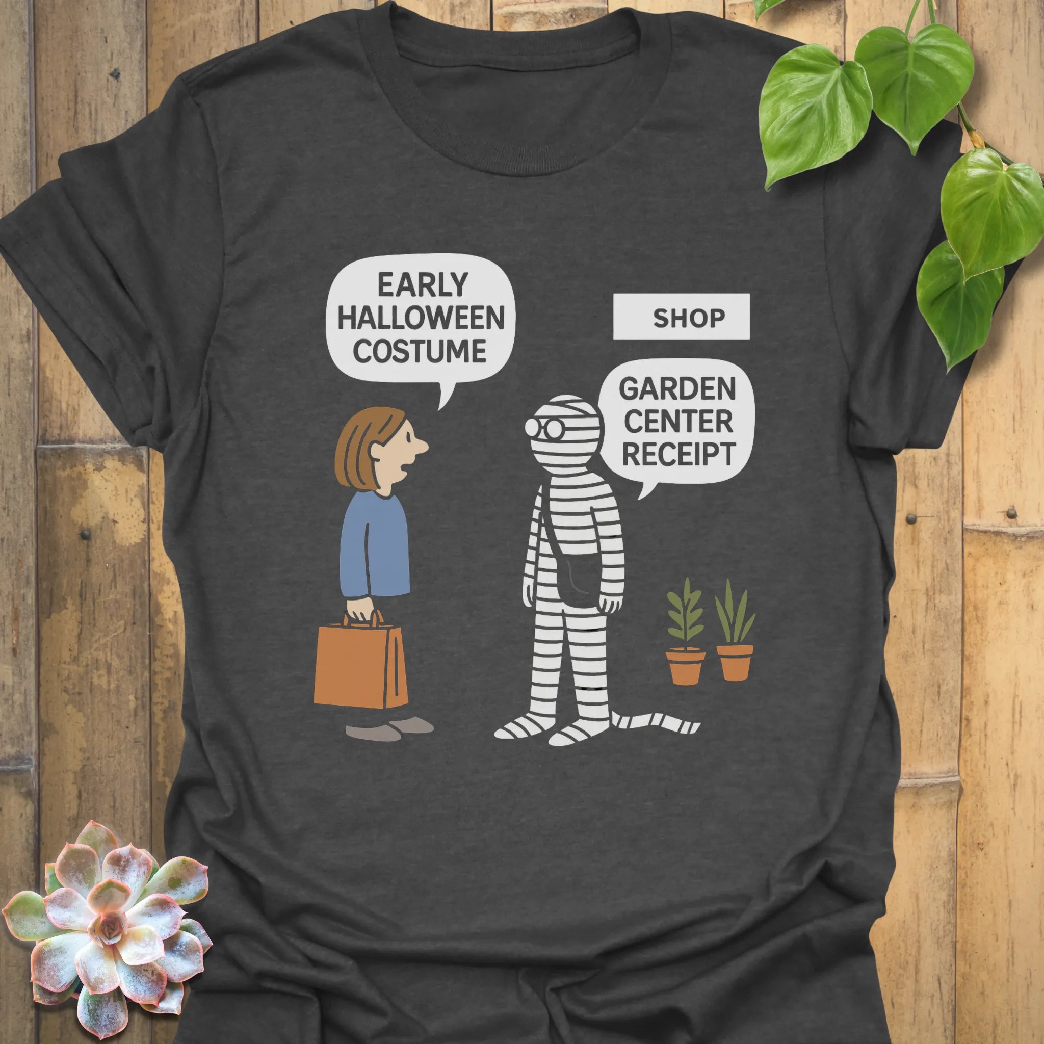 Dark Heather t-shirt featuring the design Halloween Costume printed in bold letters, stylish Halloween top.