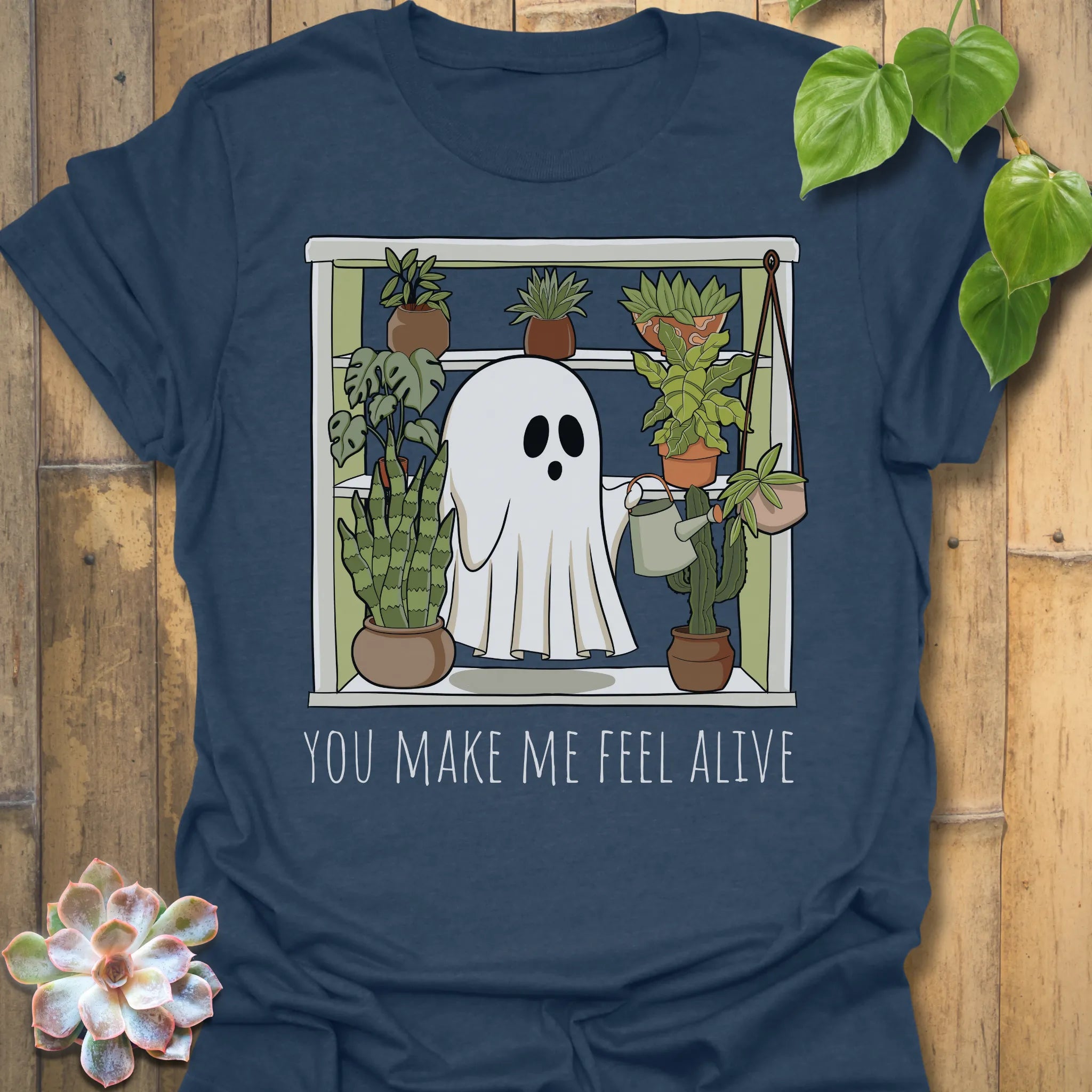 Heather Navy t-shirt featuring the design Feel Alive printed halloween motivational graphic tee.