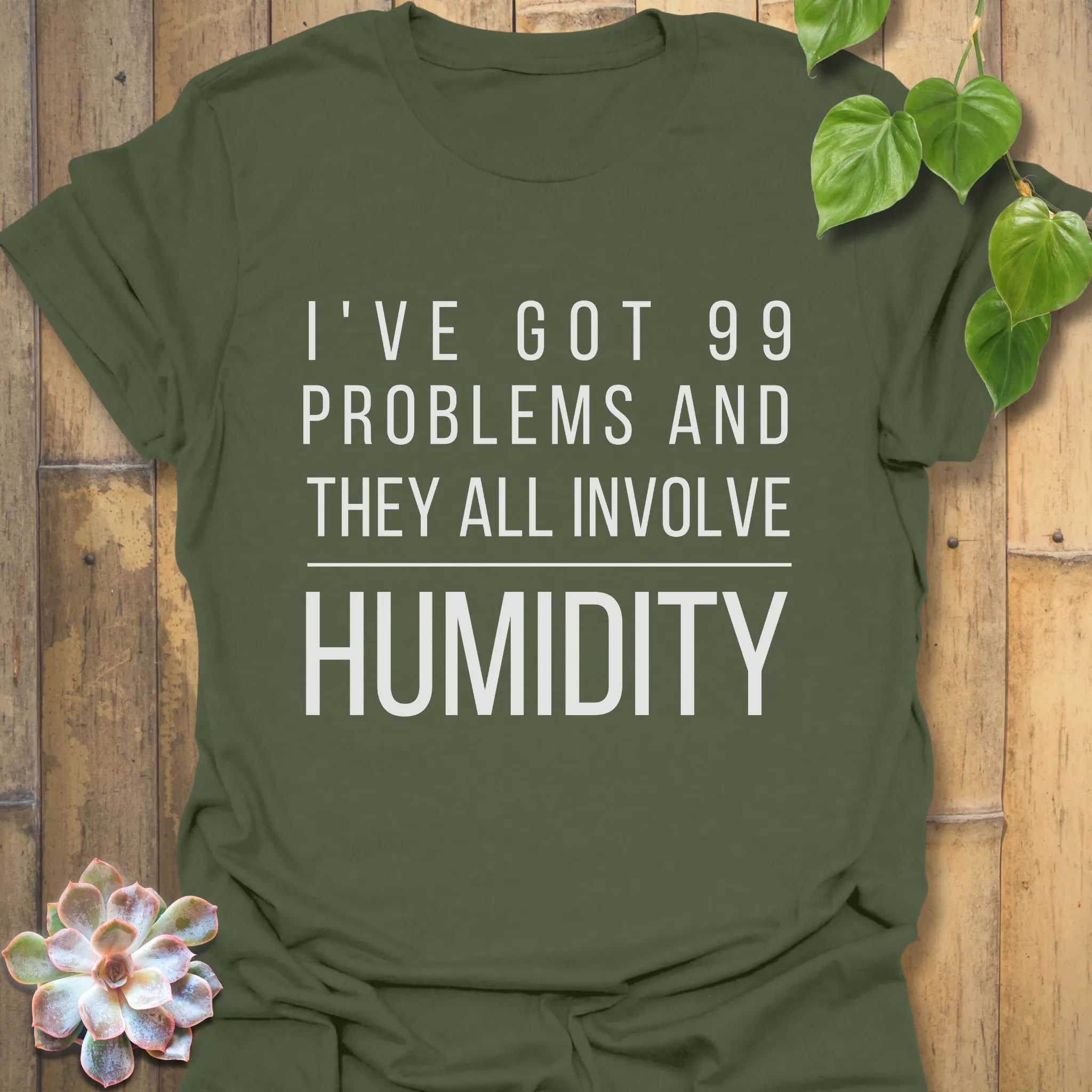 Military green t-shirt featuring the design "I&