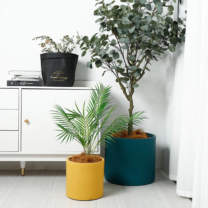 Nordic Industrial Style Colourful Ceramic Flowerpot with Tray