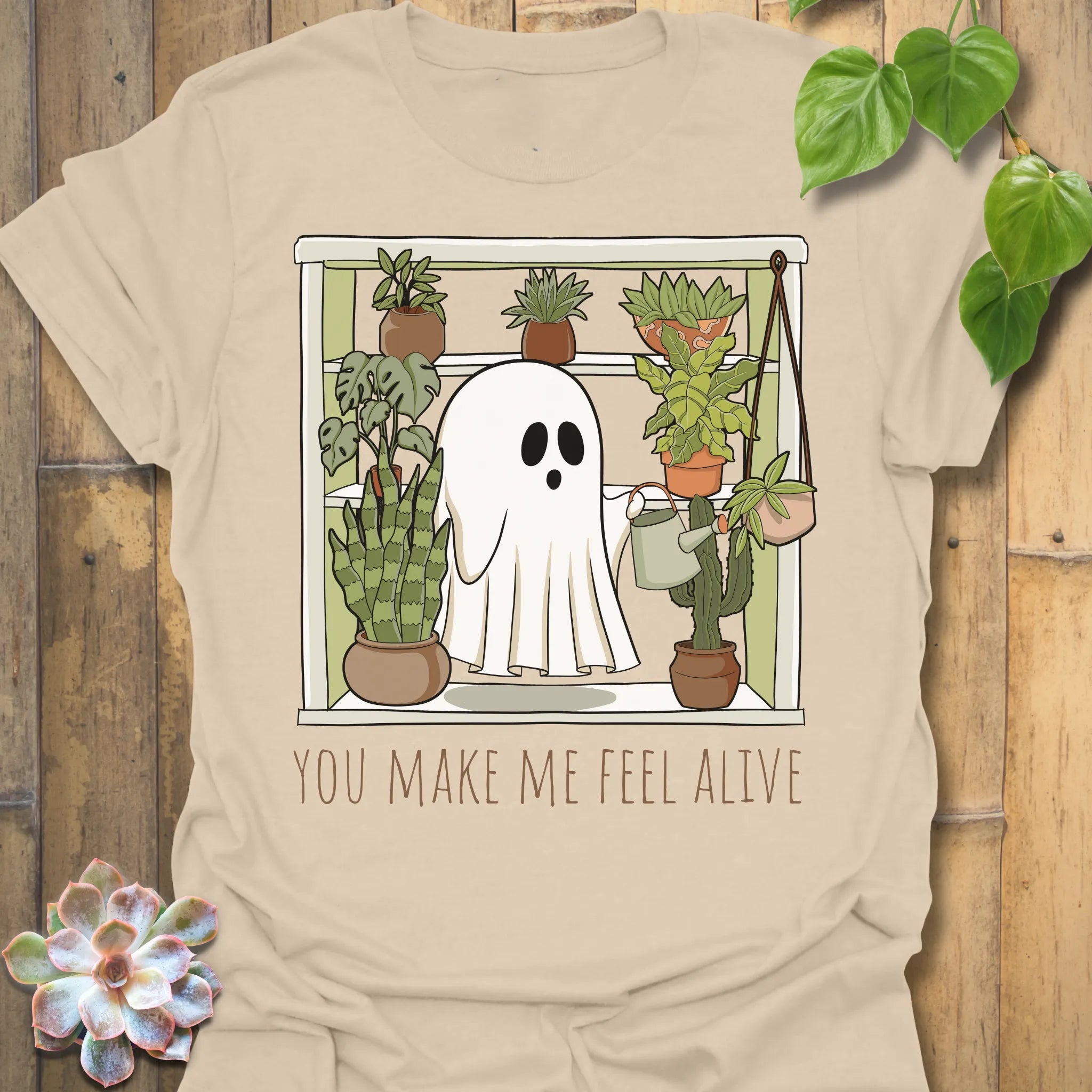 Sand t-shirt featuring the design Feel Alive printed halloween motivational graphic tee.