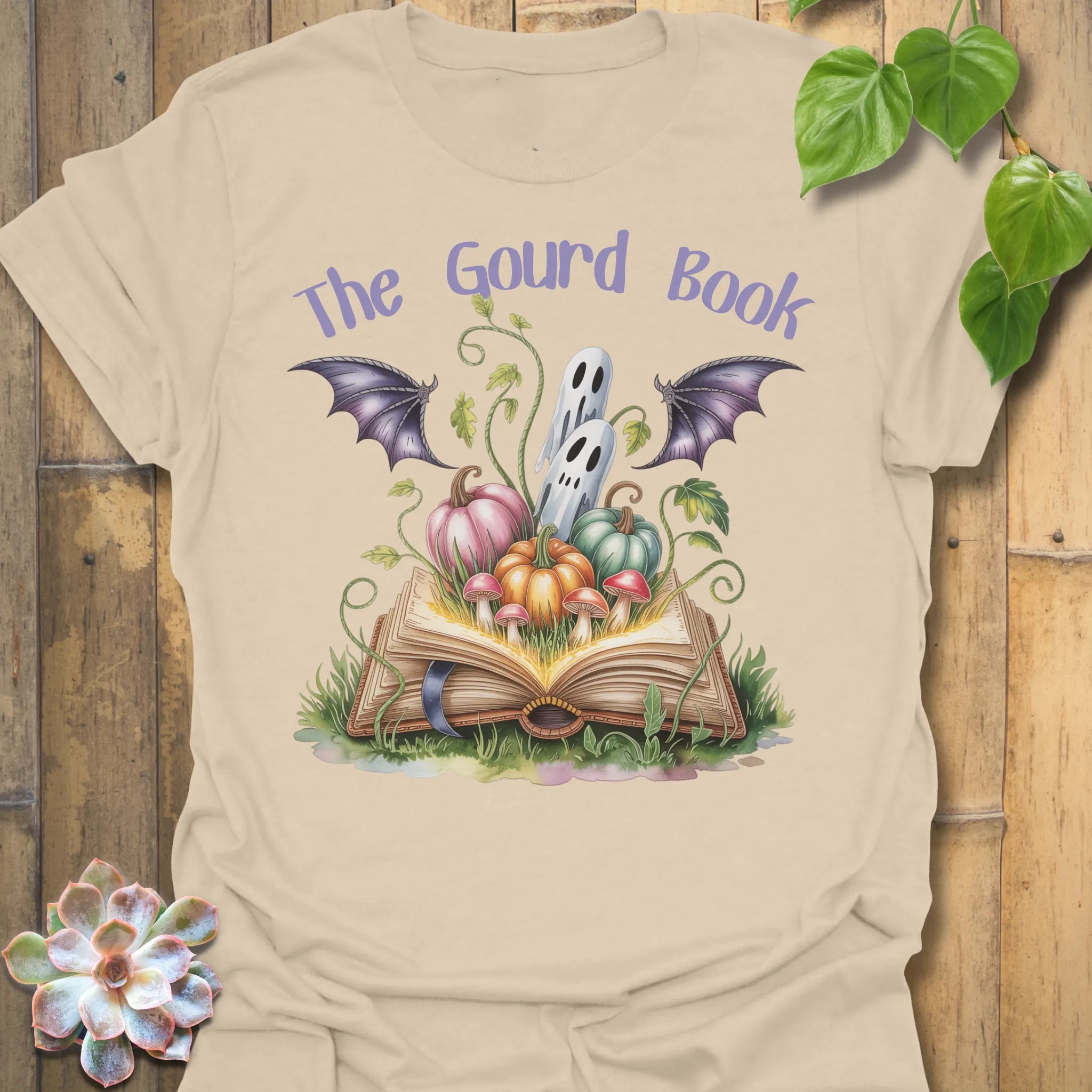 Sand t-shirt featuring the design The Gourd Book printed in halloween pumpkin shirt.