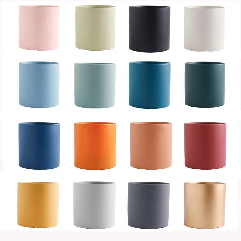 Nordic Industrial Style Colourful Ceramic Flowerpot with Tray