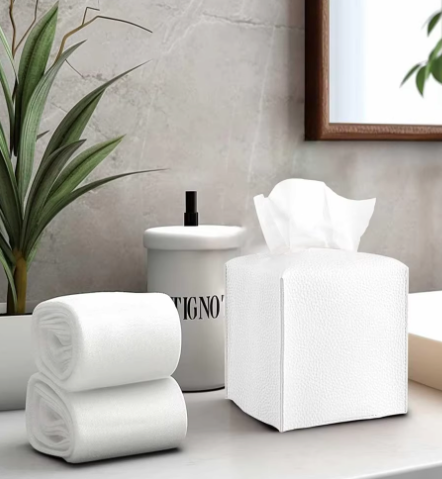 PU Leather Square Tissue Box Cover Beige – 12.7cm -Clearance