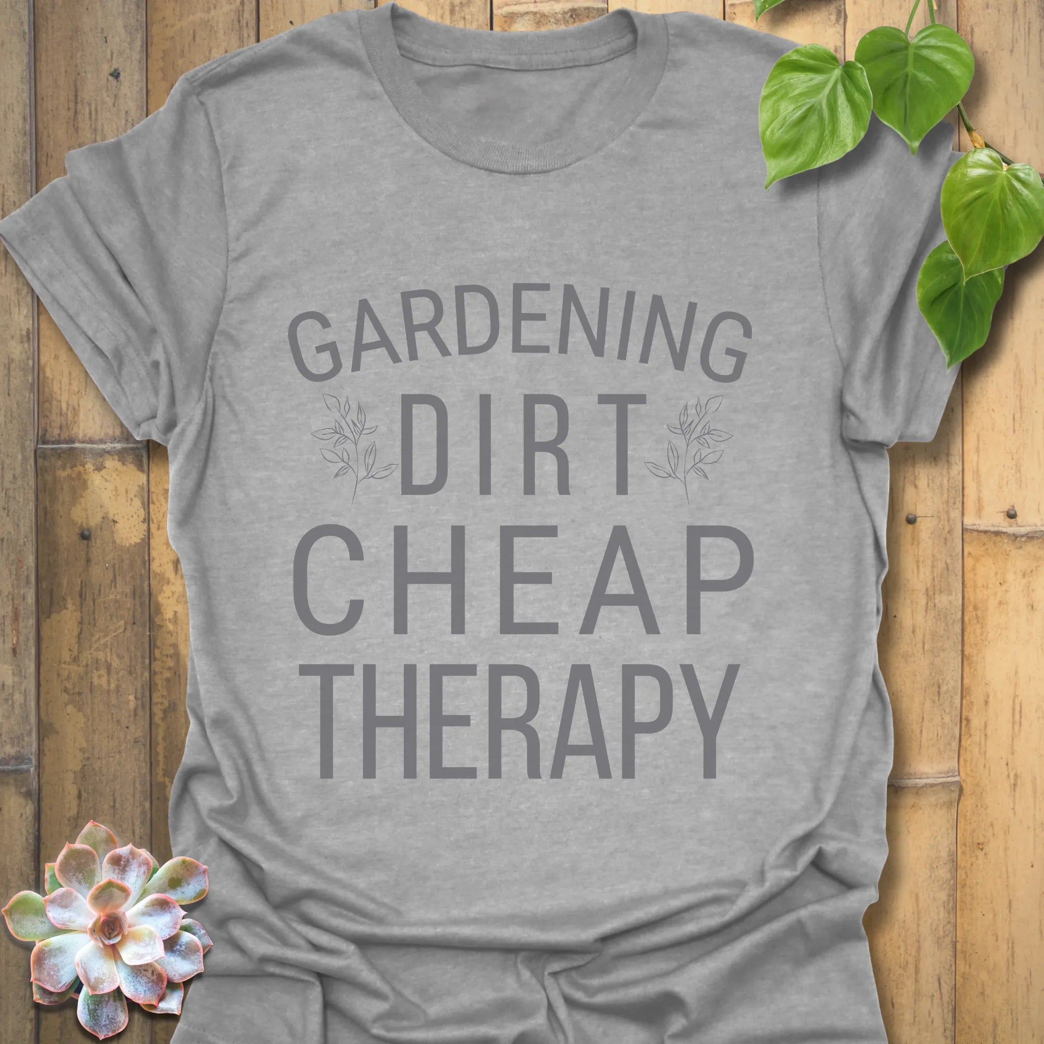 Sport Grey t-shirt featuring the design Gardening Dirt Cheap Therapy, casual gardening tee.