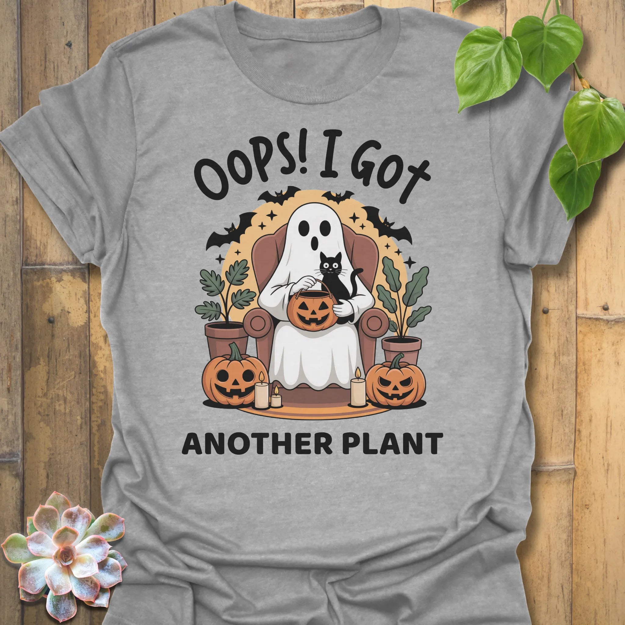 Sport Grey t-shirt featuring the design Got Another Plant printed in bold black letters, halloween gardening tee.