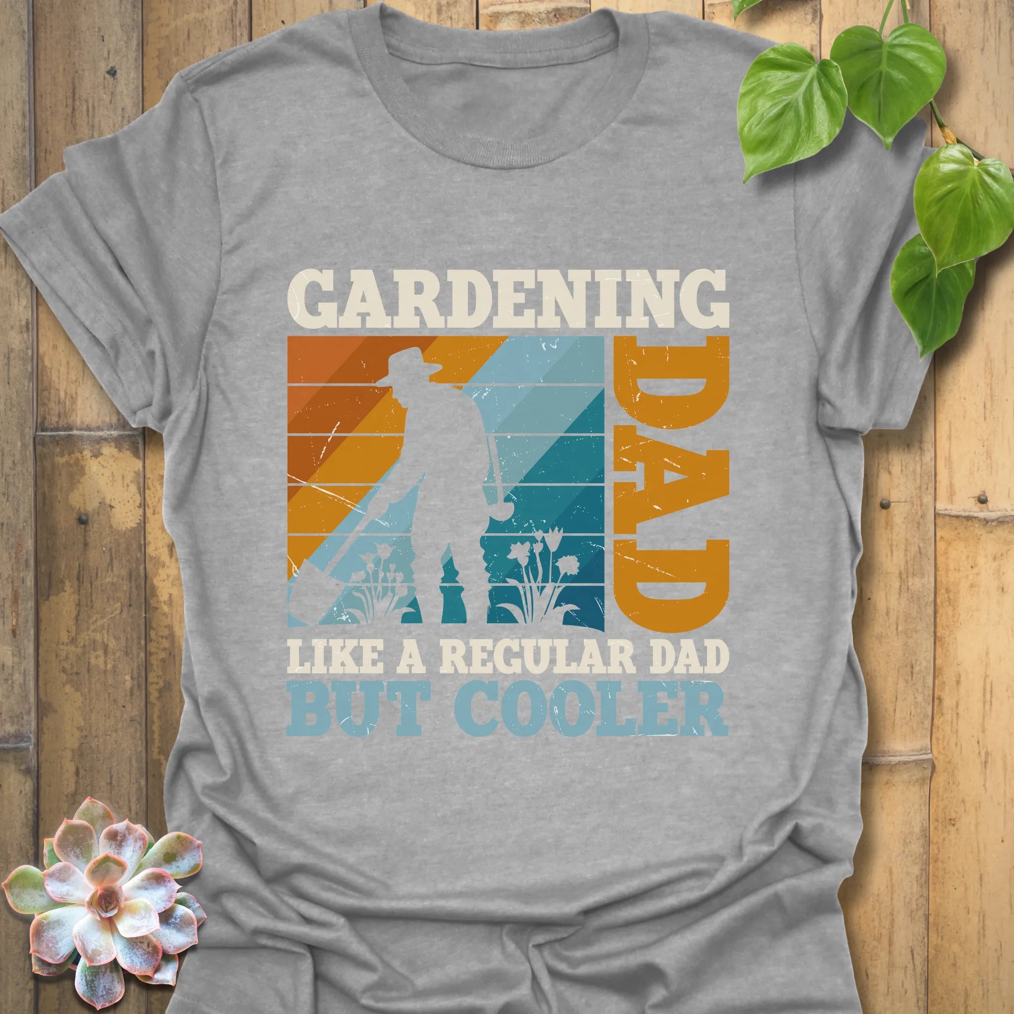 Sport grey t-shirt featuring the design Gardening Dad, Like a Regular Dad But Cooler, a comfortable gardening graphic tee for dads.