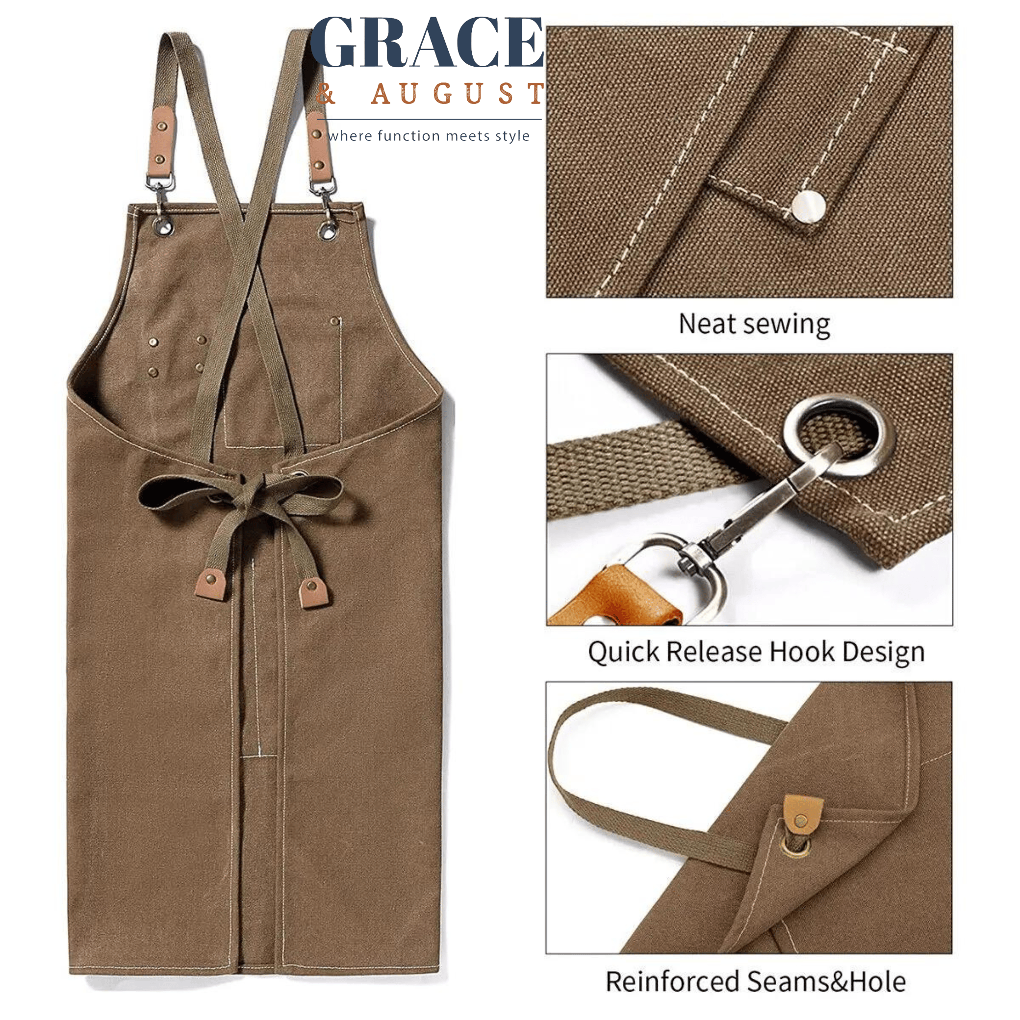 Adjustable Cross-Back Canvas Apron | Durable with Large Pockets – Ideal for BBQ, Workshop, and Crafting Apron