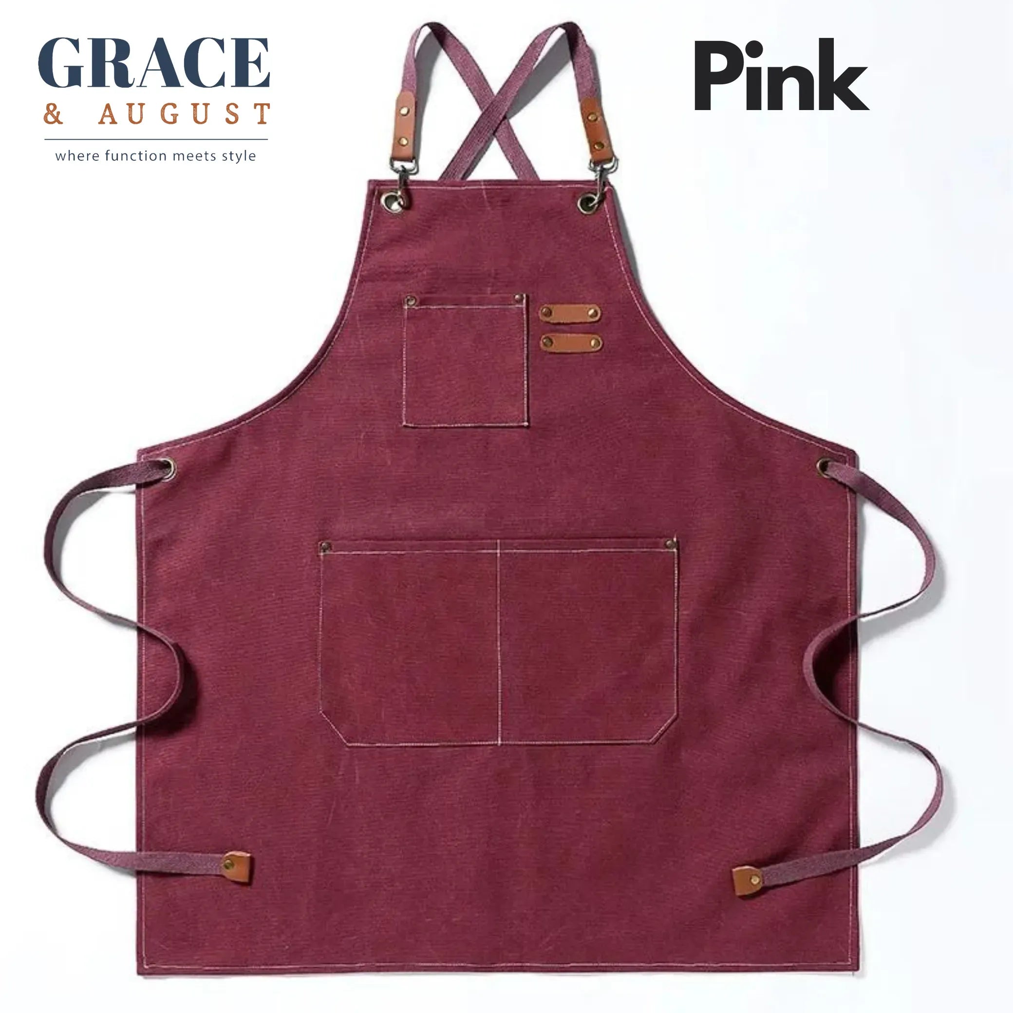 Adjustable Cross-Back Canvas Apron | Durable with Large Pockets – Ideal for BBQ, Workshop, and Crafting pink / OneSize Apron