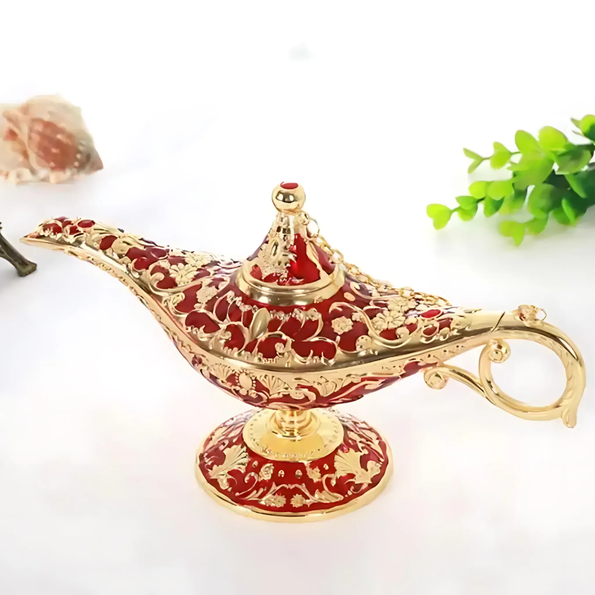 Aladdin Lamp – Vintage Metal Wishing Ornament for Home Gold-Red Lamp