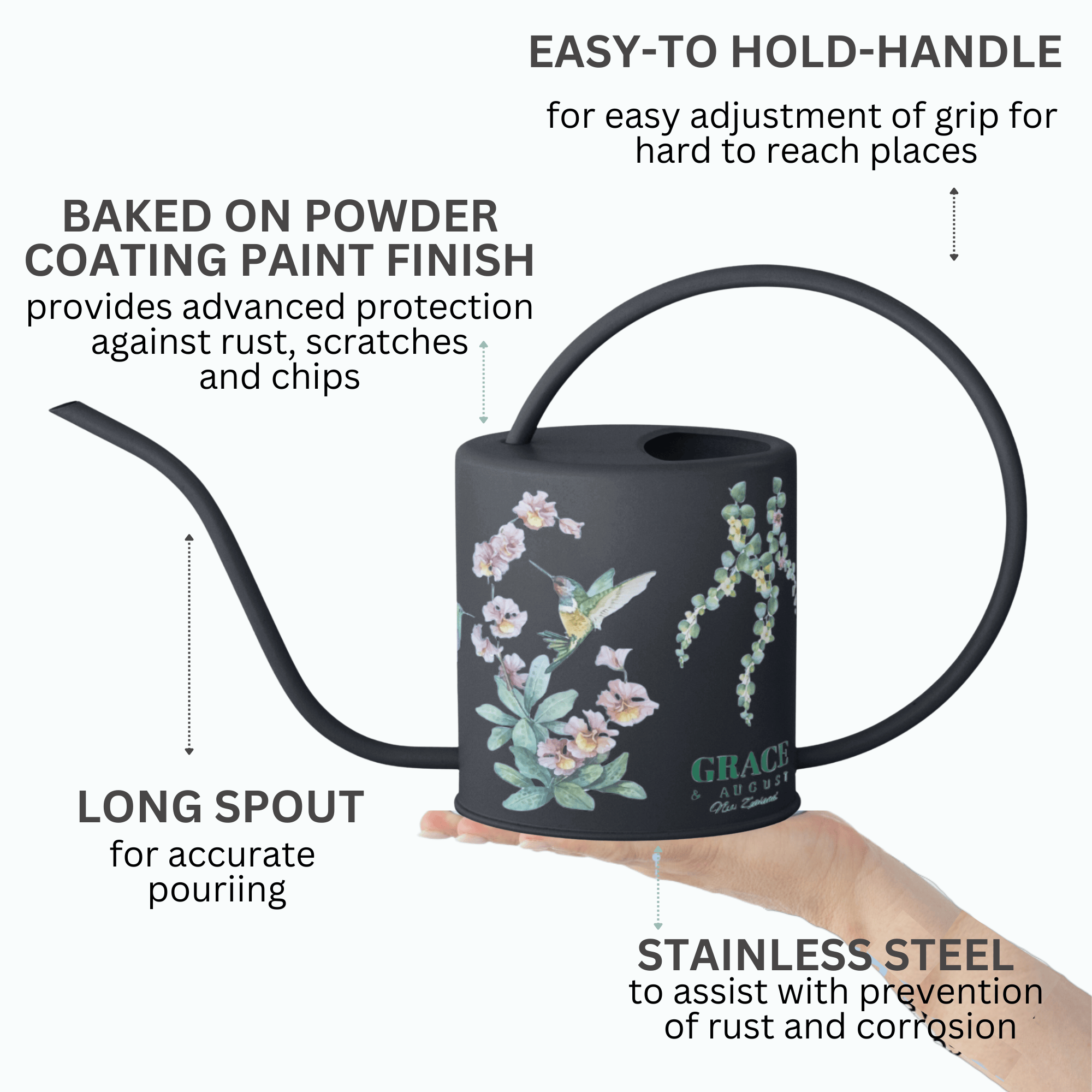 Black Hummingbird Watering Can – 1.5L Stainless Steel Indoor Plant Watering Can - Clearance Item Watering Can