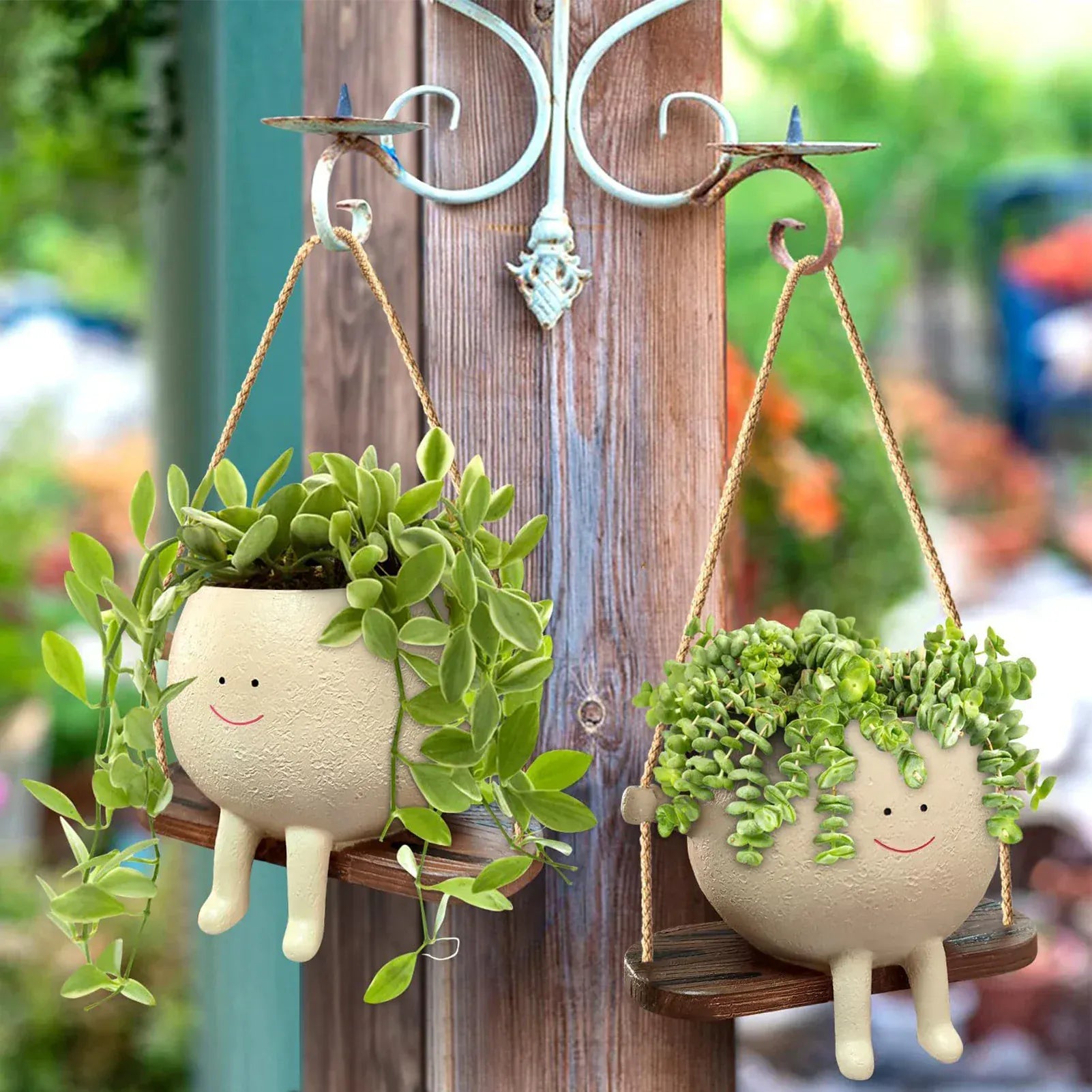 Charming Resin Face Planter with Swing