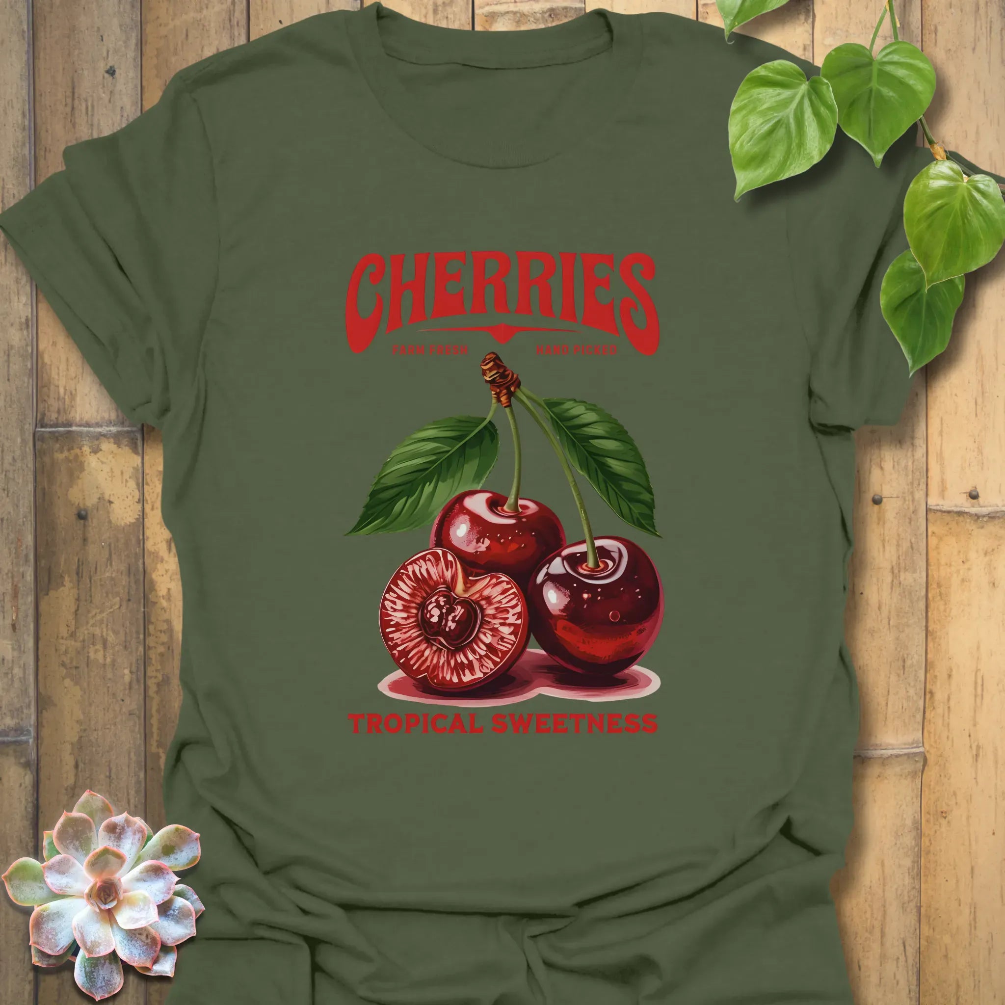 Cherries Tropical Sweetness T-Shirt Military Green / S T-Shirt