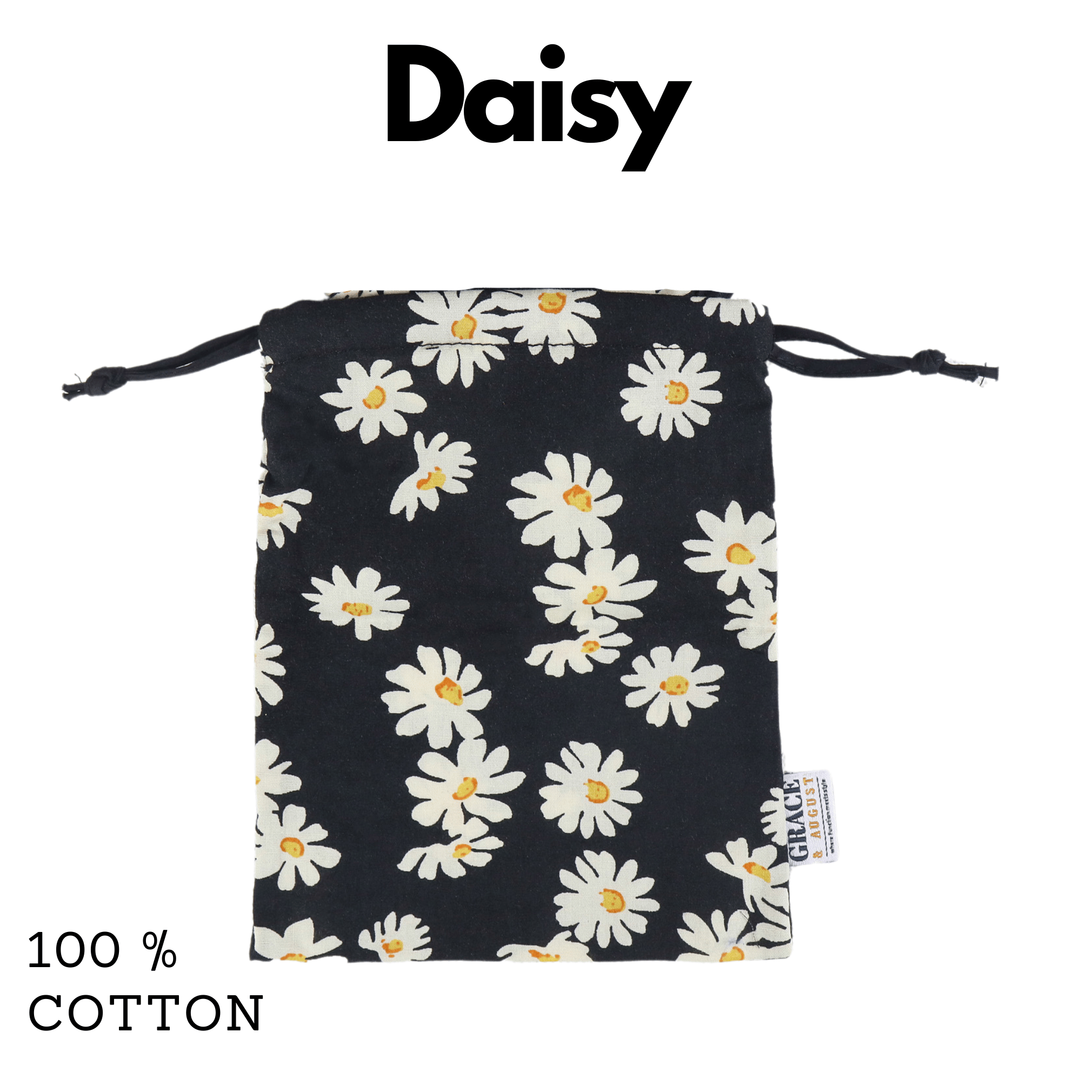 Cotton Drawstring Storage Bag - Perfect for Everyday Use- Daisy Face masks