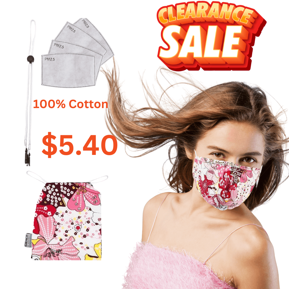 Cotton Face Mask Set - 3 Layer 100% Reusable Face Mask - Pink Exotic Flower Face masks