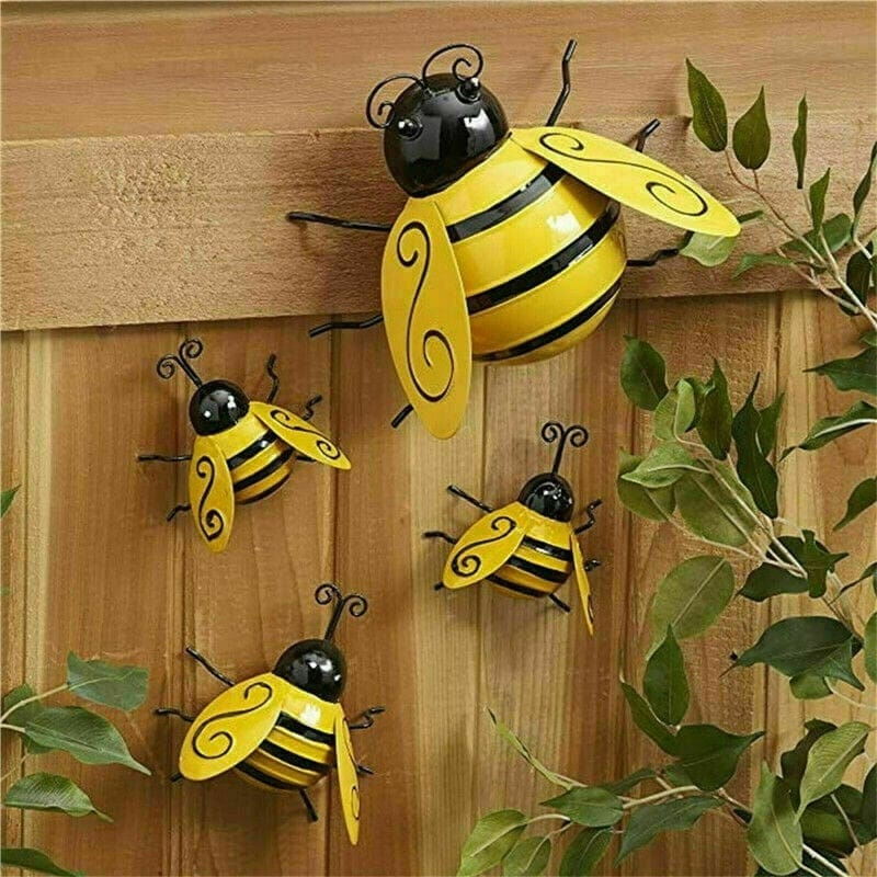 Decorative Metal Bees, Indoor or outdoor Garden Art Bumble Bee Art Set 4 Metal Bumblebee Decor