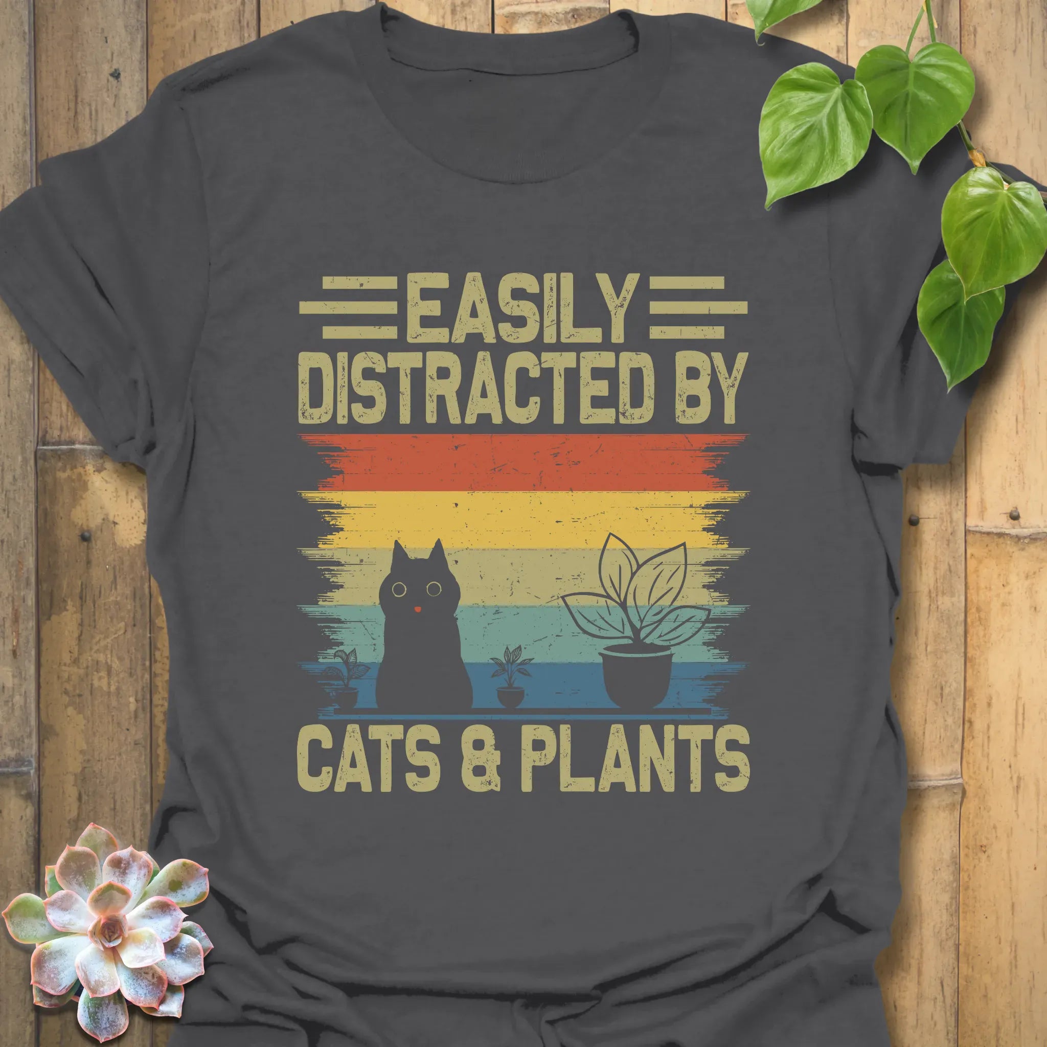 Distracted By Cats & Plants T-Shirt Charcoal / S T-Shirt