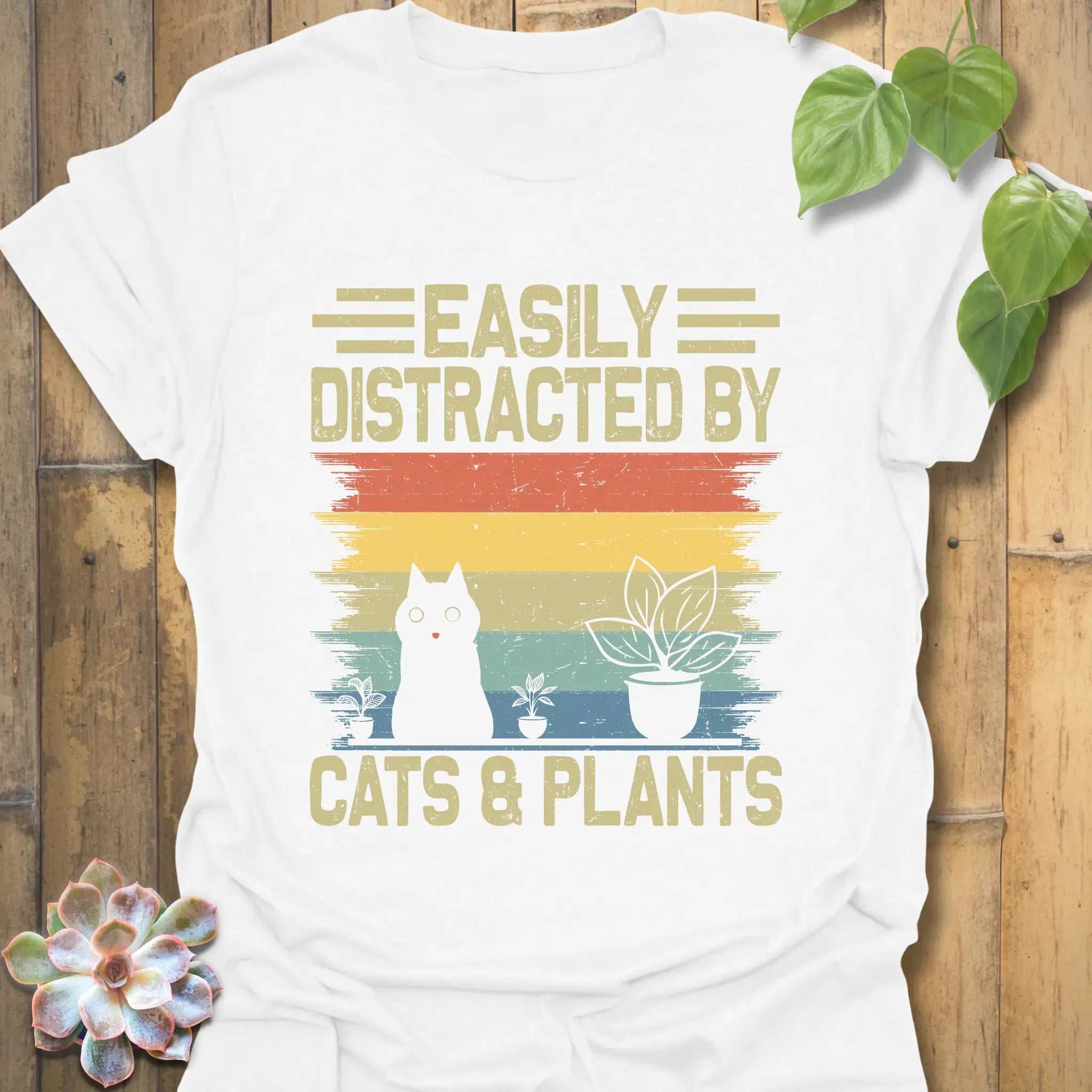 Distracted By Cats & Plants T-Shirt White / S T-Shirt