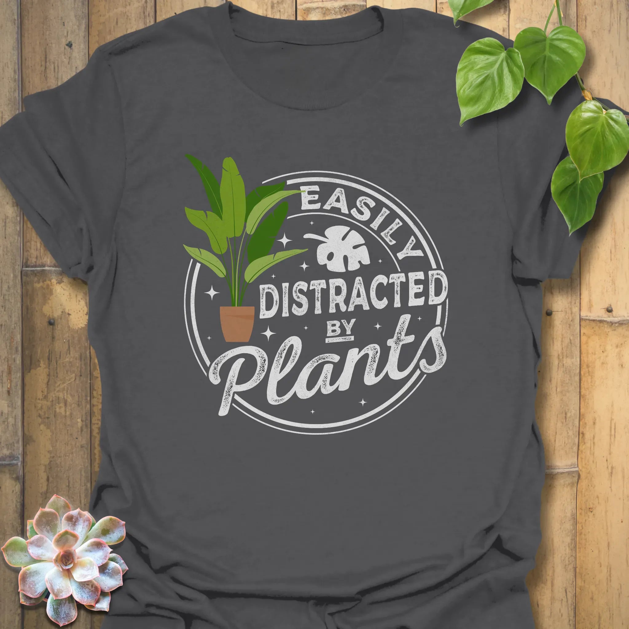 Distracted By Plants T-shirt Charcoal / S T-Shirt