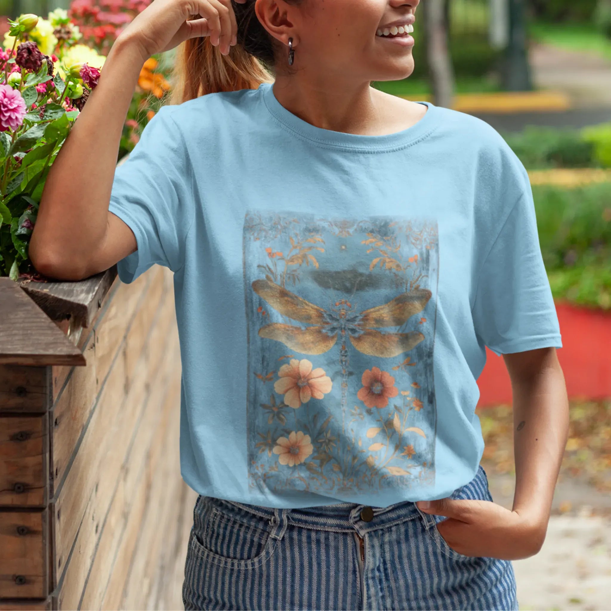 Dragonfly Garden T-Shirt Light Blue / S T-Shirt