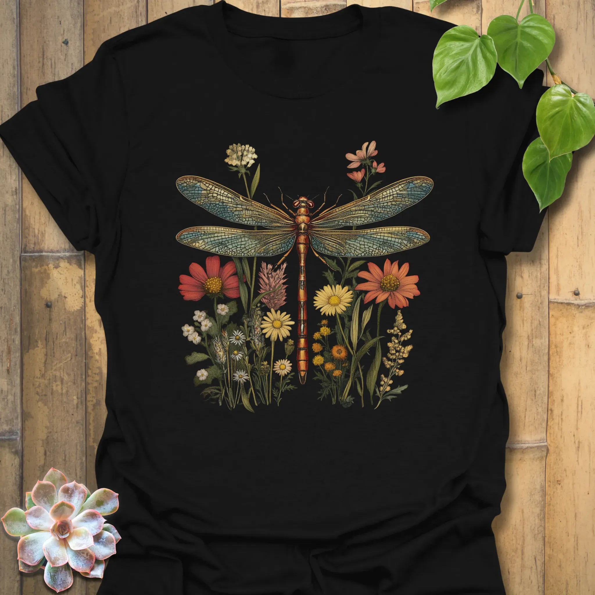 Dragonfly & Wildflower T-Shirt Black / S T-Shirt
