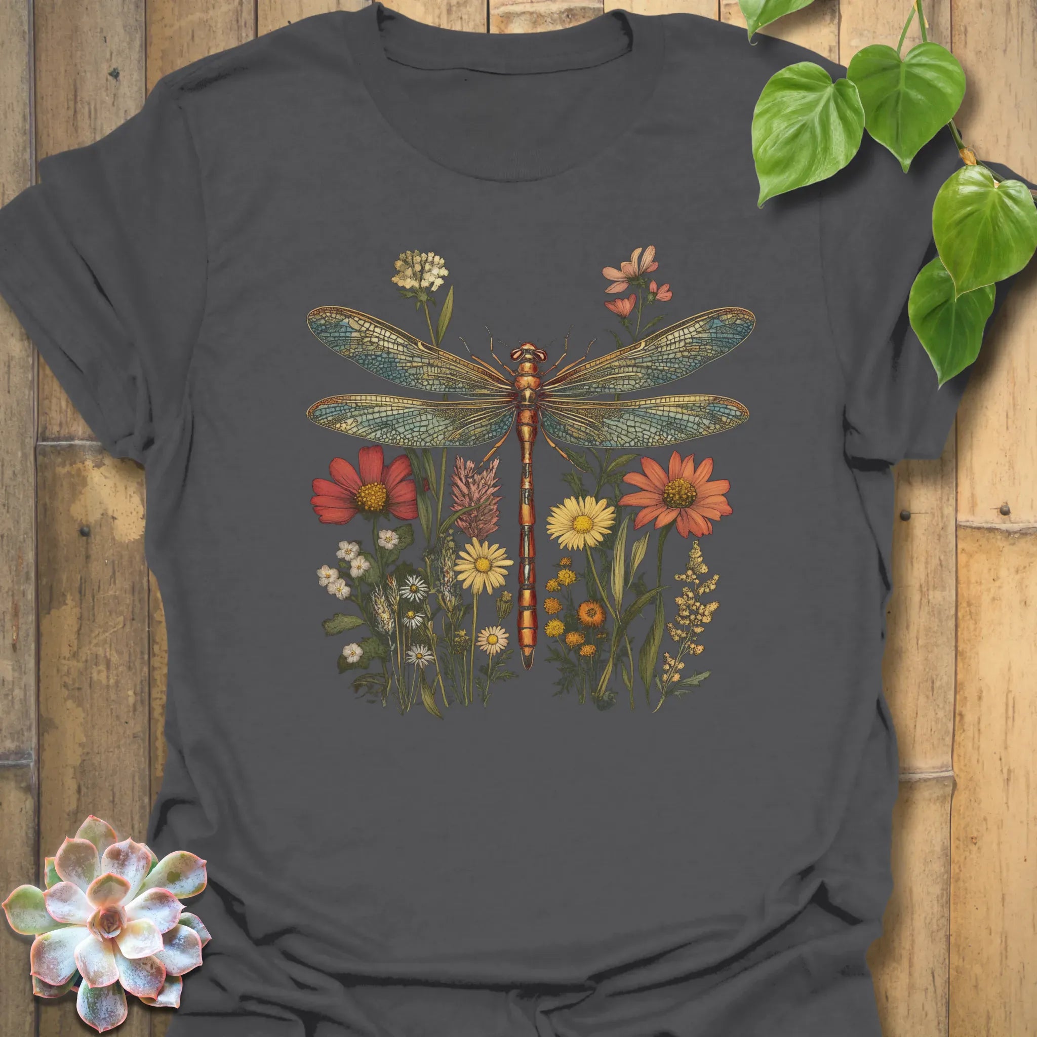 Dragonfly & Wildflower T-Shirt Charcoal / S T-Shirt