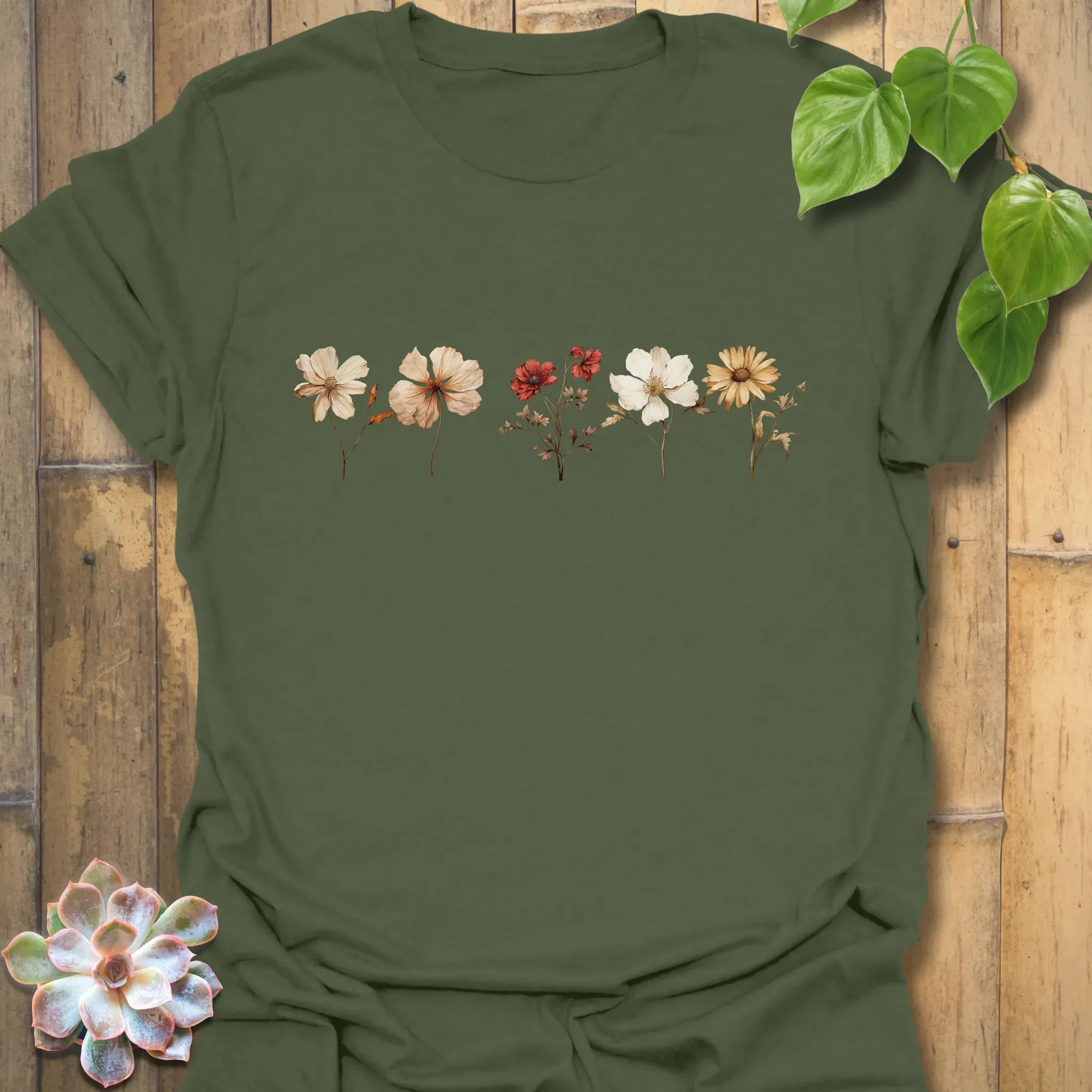 Dried flowers T-shirt Military Green / S T-Shirt