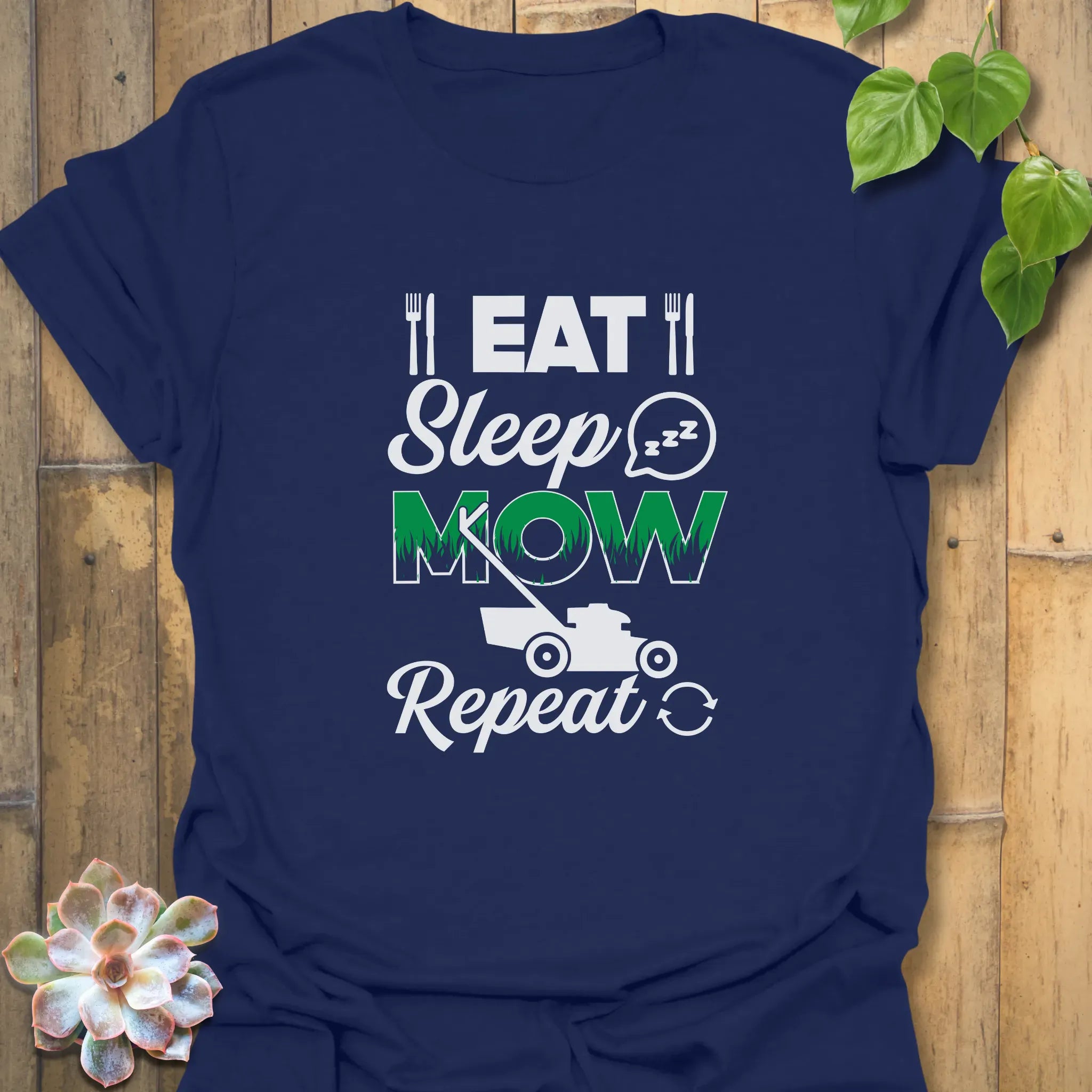 Eat Sleep Mow Repeat – T-shirt Navy / S T-Shirt
