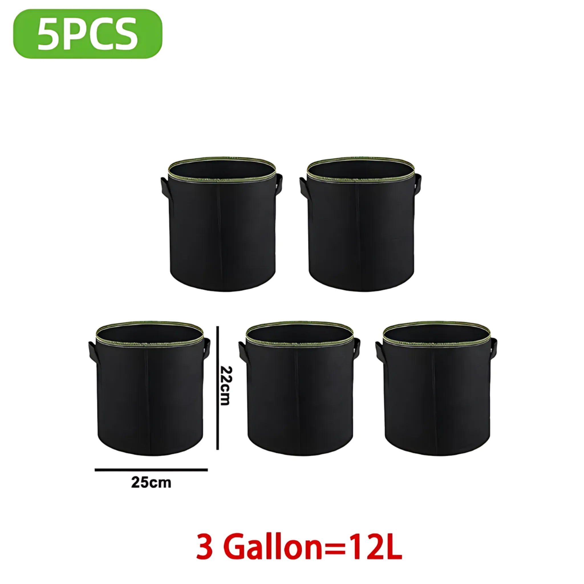 Fabric Grow Bags – 5Pcs Durable Felt Planters with Handles (3–10 Gal) 3 Gallon 25 X 22 CM Plant Pot