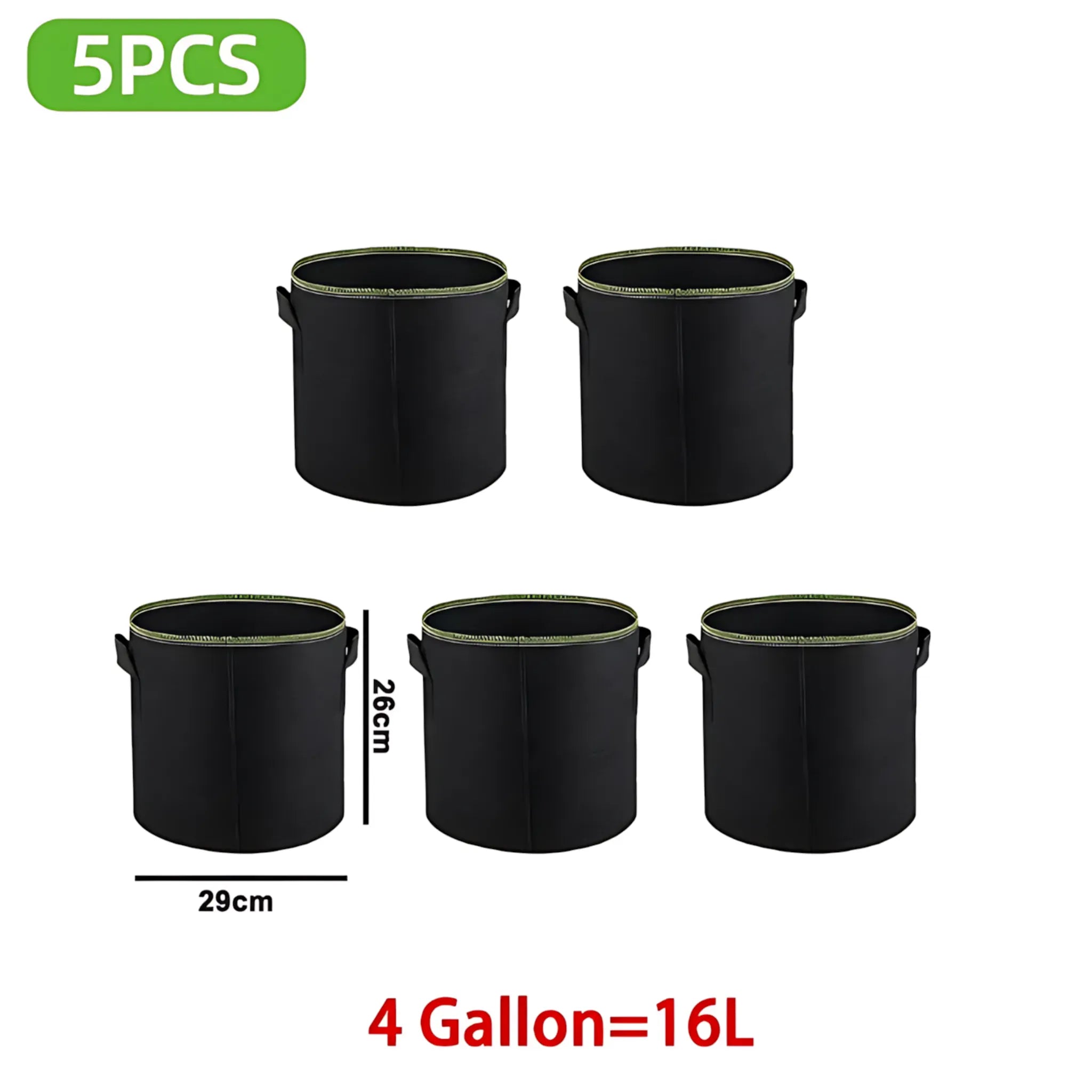 Fabric Grow Bags – 5Pcs Durable Felt Planters with Handles (3–10 Gal) 4 Gallon 29 X 26 CM Plant Pot