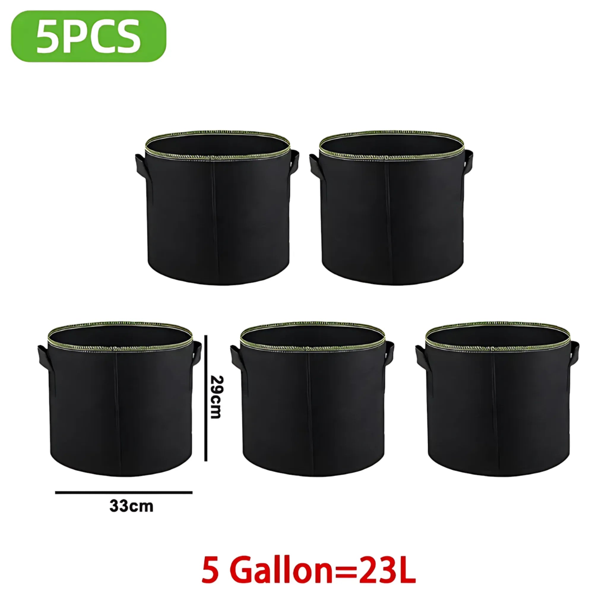 Fabric Grow Bags – 5Pcs Durable Felt Planters with Handles (3–10 Gal) 5 Gallon 33 X 29 CM Plant Pot