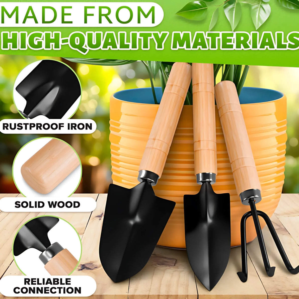 Gardening Tool Set - 3-Piece Premium Kit for Plants & Veggies B2416A 3pcs set Gardening Tool