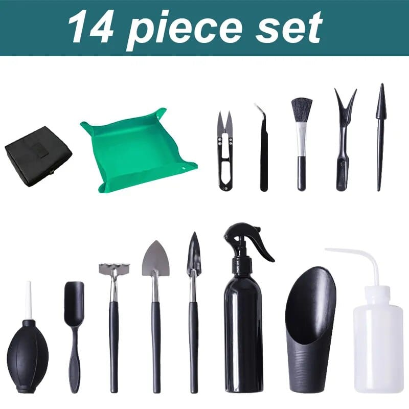 Houseplant Tools for Succulents, Bonsai and Small Houseplants, 8-14 Pieces 14pcs set C Green